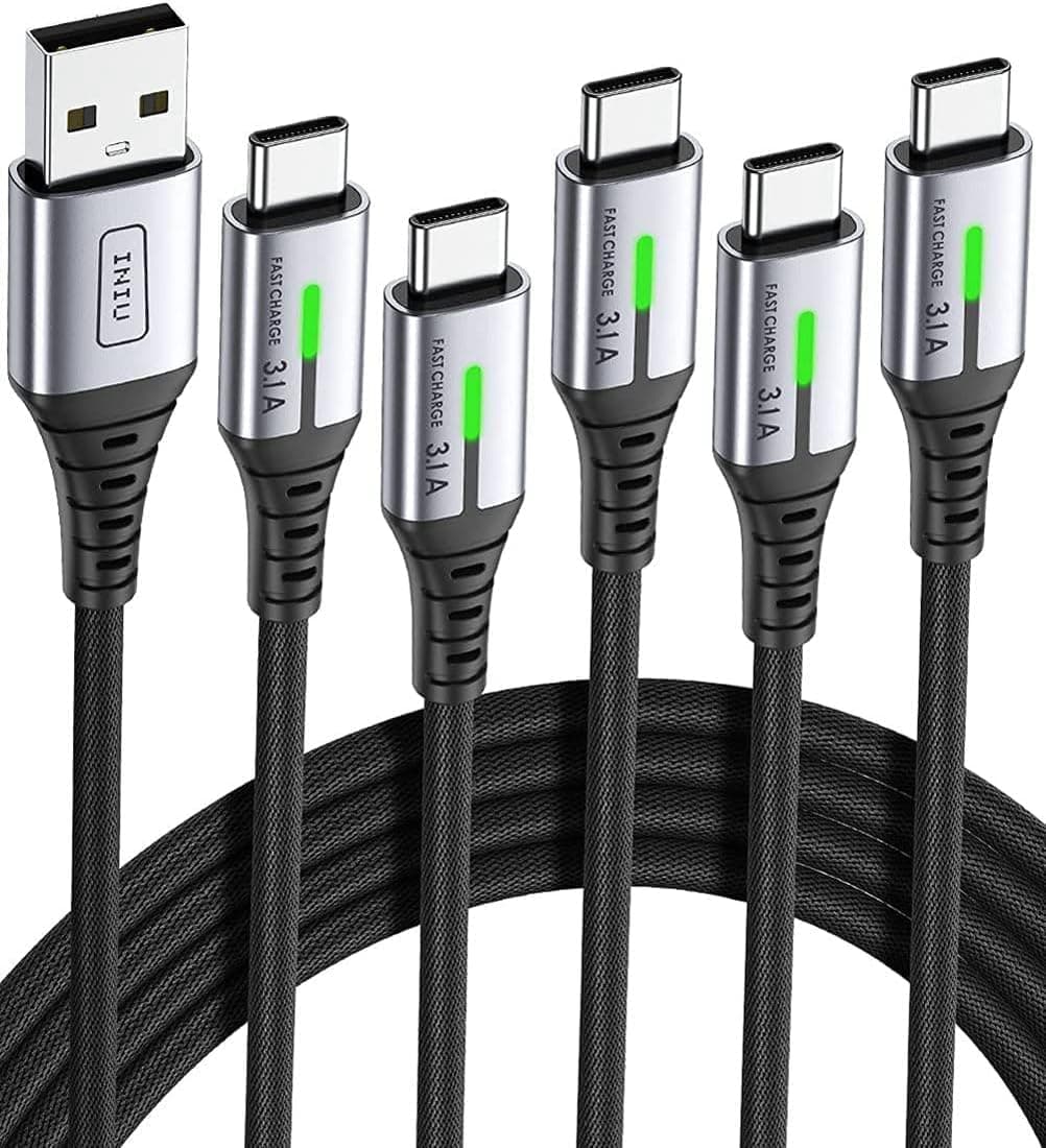 INIU Câble USB C [Lot de 5], Cable USB vers USB C 3,1A Charge Rapide, Cable Type C en Nylon pour Chargeur iPhone 15 Samsung Galaxy S22 S21 S10 S9 Google Pixel 7 Pro iPad OnePlus Huawei (1+1+2+2+0.5m)