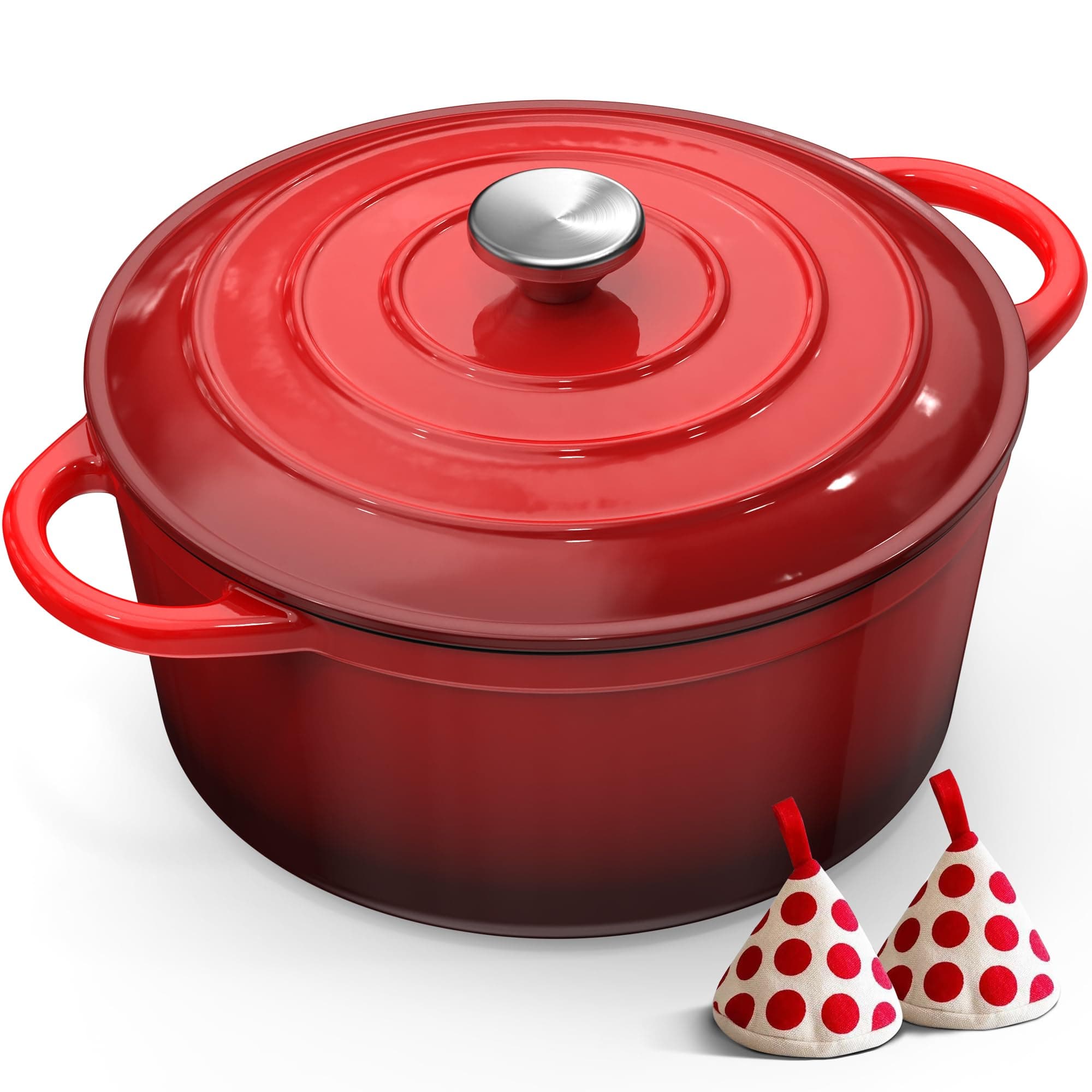 Pentola in Ghisa Smaltata - 26cm Pentole Olandese con Coperchio Casseruola Dutch Oven, Topbooc Rotonda Cocotte Padella Compatibile Induzione, Gas, Forno, per Pane, Stufati, Zuppe, 5L
