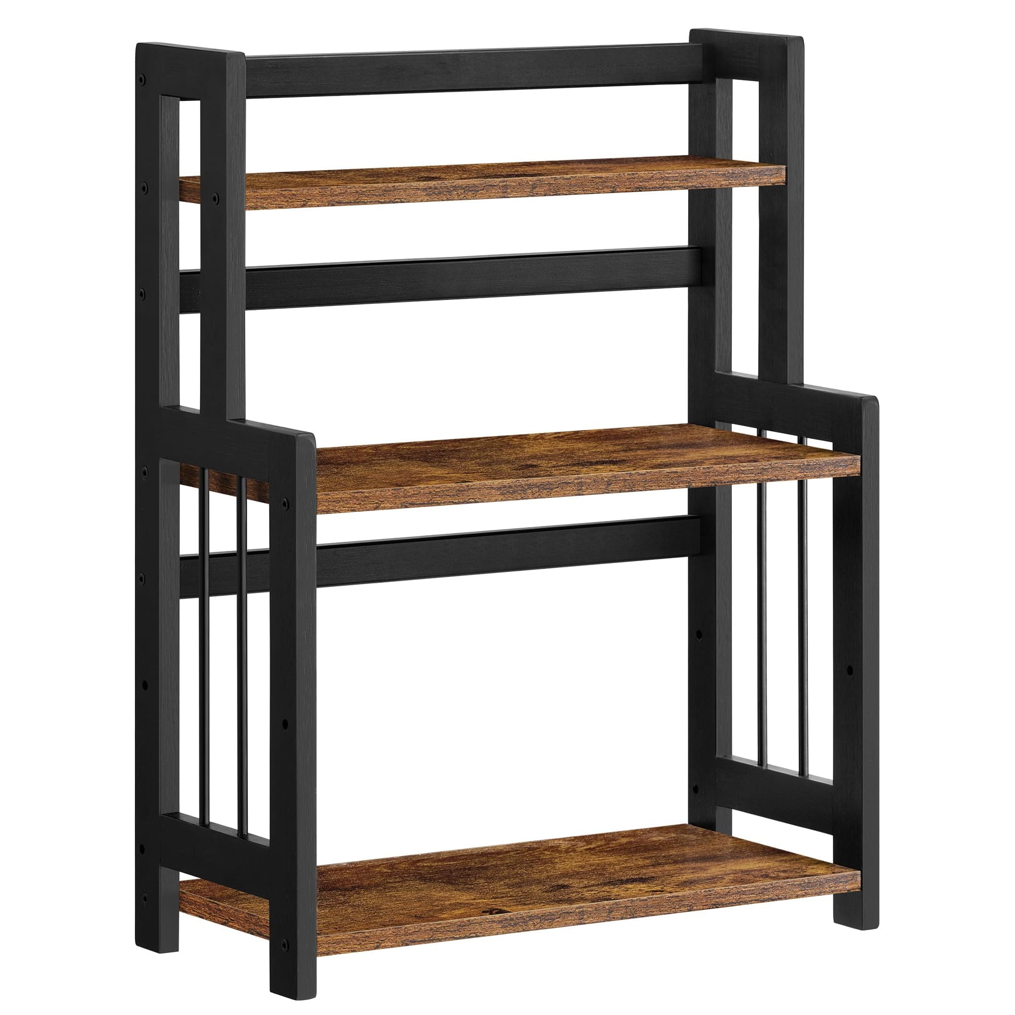 SONGMICS Gewürzregal mit 3 Ebenen, Küchenregal, Aufbewahrungsregal, für Arbeitsplatte, Bambusgestell, für Küche, Esszimmer, Büro, vintagebraun-schwarz OFS047B01