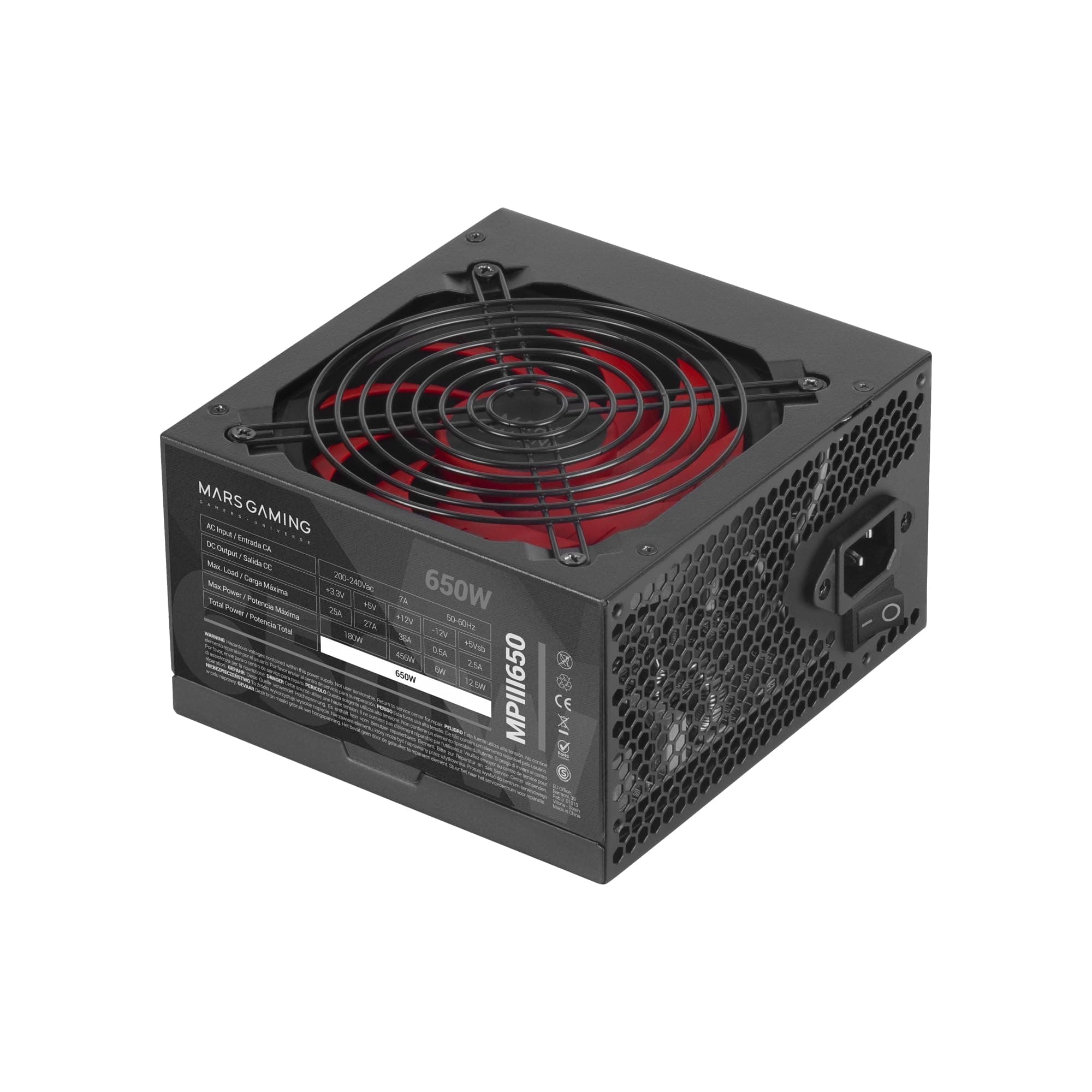 Mars Gaming MPIII650, Fuente Alimentación ATX 650W, 5 Años de Garantía, 85% Eficiencia, Sistema Digital APFC, Ventilador FDB 120mm AI-RPM, Tecnologías DC-DC y SMD, Cables Planos Extralargos, Negro