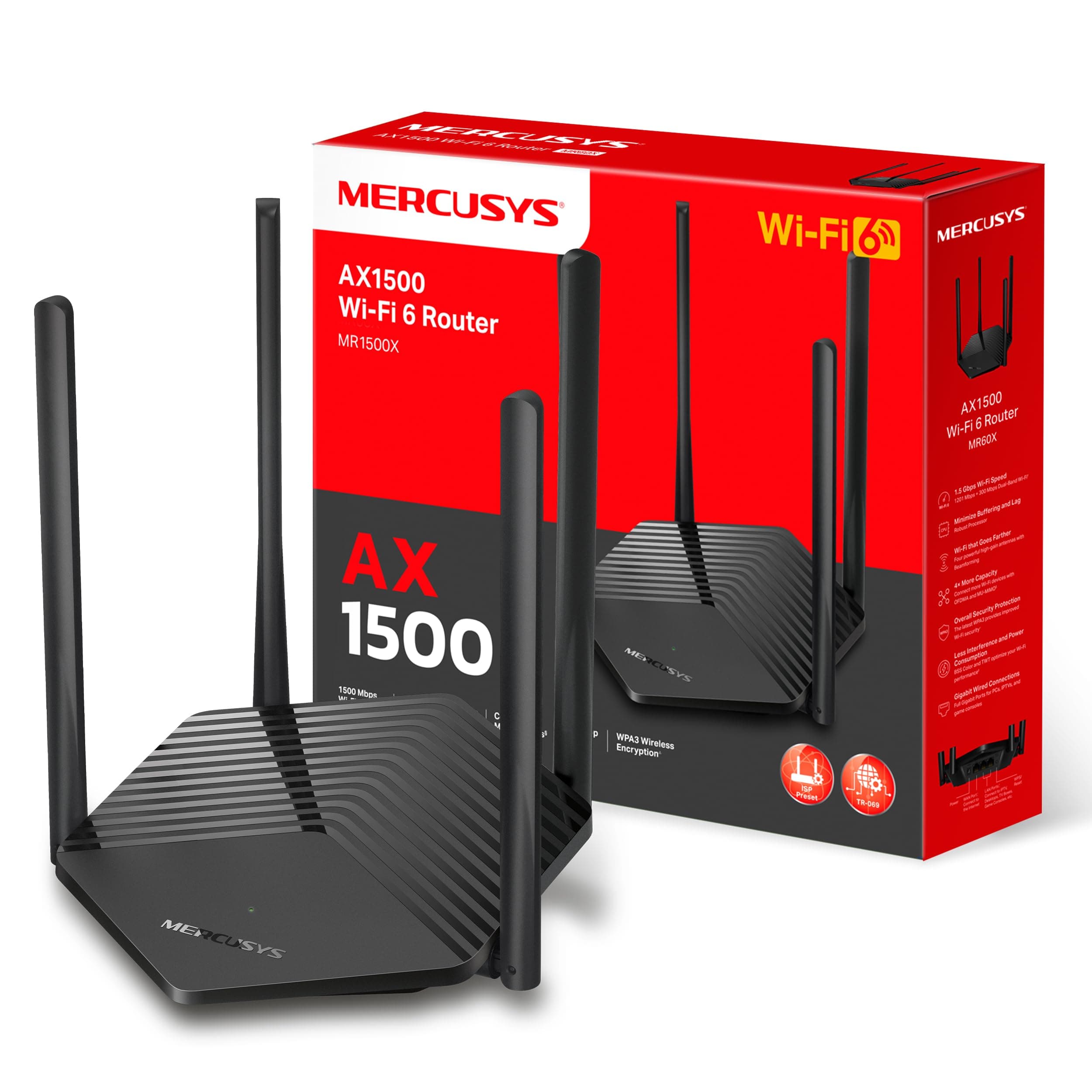 [Neuvo] MERCUSYS MR1500X - Router Wi-Fi 6 de Doble Banda AX1500, Velocidad 1.5 Gbps,Ahorro de Energia, Beamforming, WPA3, Installacion Facil,MU-MIMO