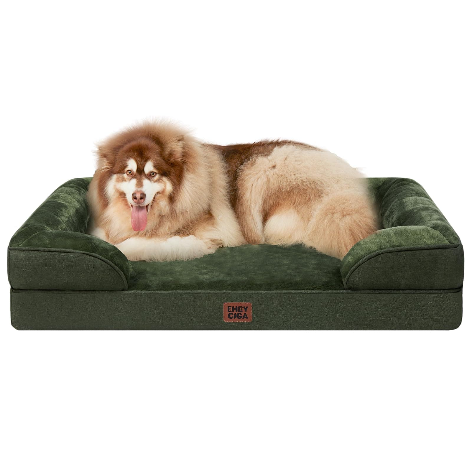 EHEYCIGA Cama Perro Extra Grande 132x104x20cm, XXL Colchon Perro Impermeable Lavable con Espuma Viscoelástica, Sofá Perro Ortopedica Desmontable, Verde Oscuro