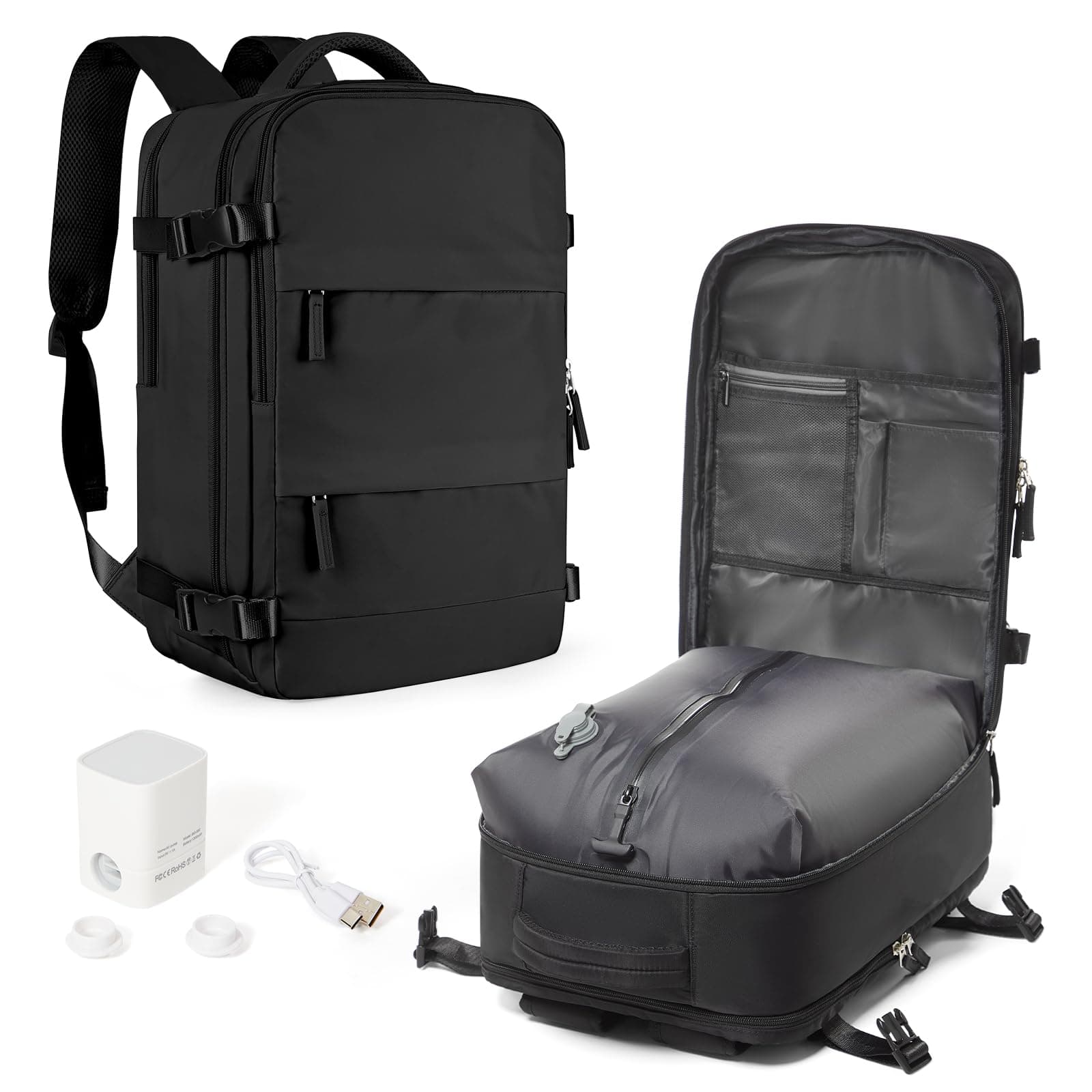 HPLQQ Mochila Viaje Cabina Avion para Easyjet Mochilas de Vacío con Bomba Bolsa de Cabina Equipaje de Mano Cabina Avion Mochila de Senderismo Mochila Impermeable Cabina Mochila,U1-Negro