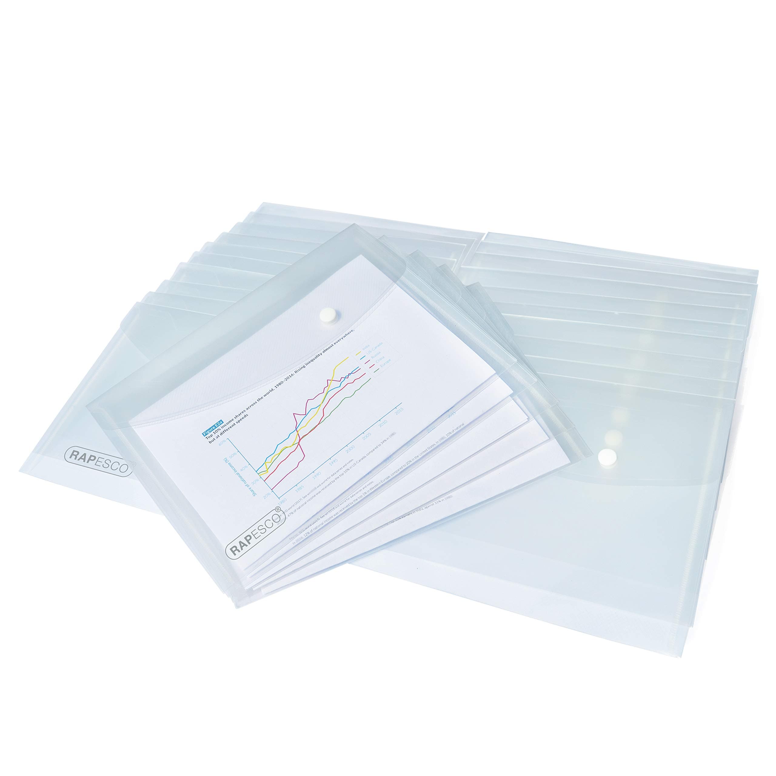 Rapesco 1501 ECO Pochette à Bouton Pression, A5, Transparent, Lot de 50 | Matériau Recyclé
