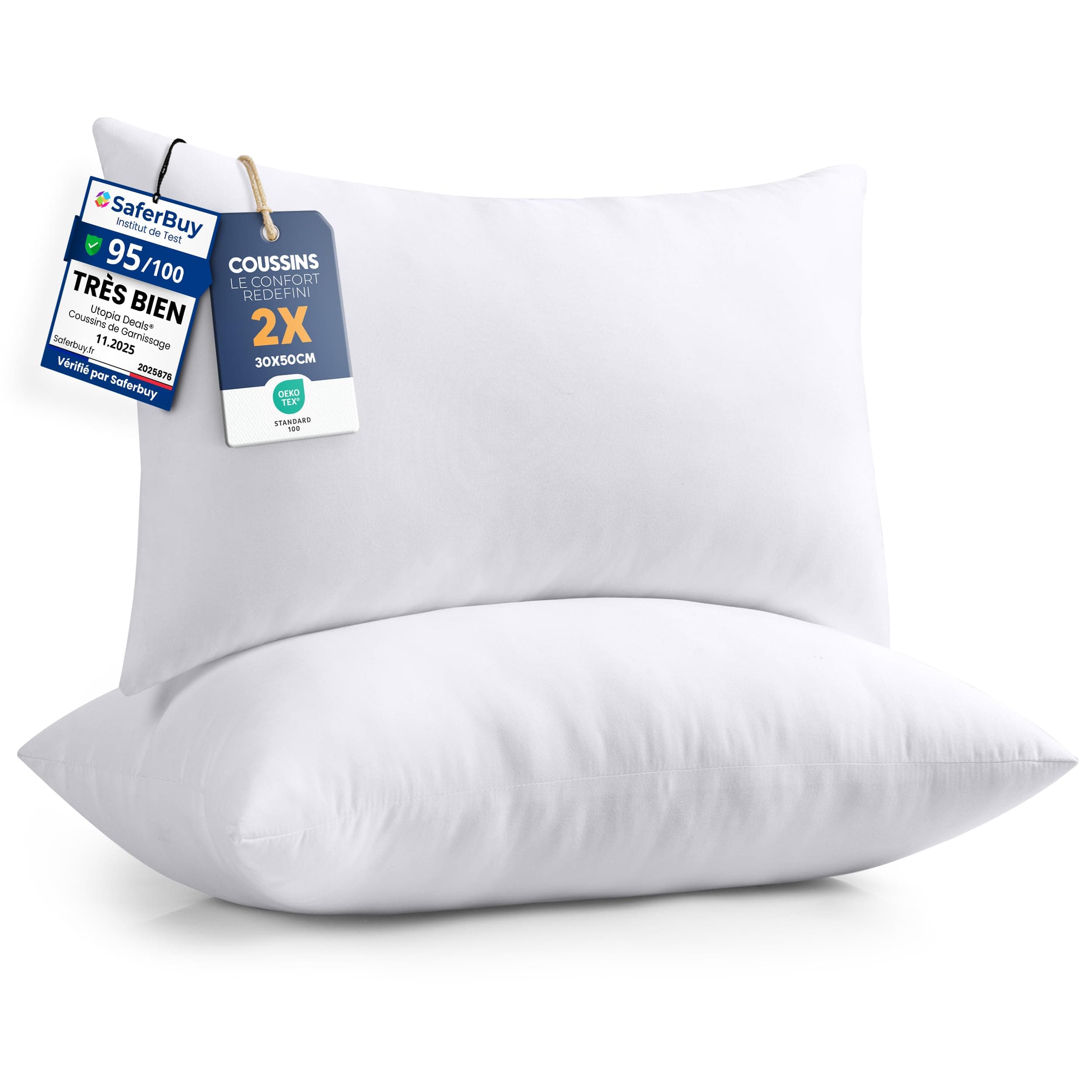 Utopia Bedding Coussins de Garnissage 30 x 50 cm (Lot de 2), Coussin à Recouvrir, Oreillers Intérieur, Rembourrage Coussins (Blanc)