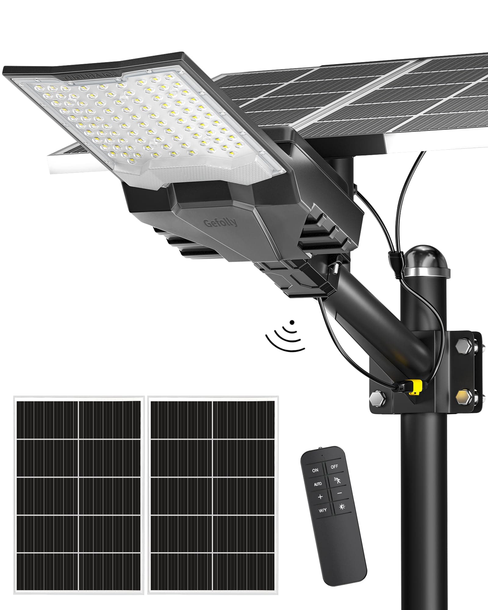 Gefolly Lampadaire Solaire avec Télécommande, Lampe Solaire Extérieure étanche IP67 6500k Lumière Solaire Super Lumineux Spot Solaire LED Jardin Extérieur Garage(SL-18000W)