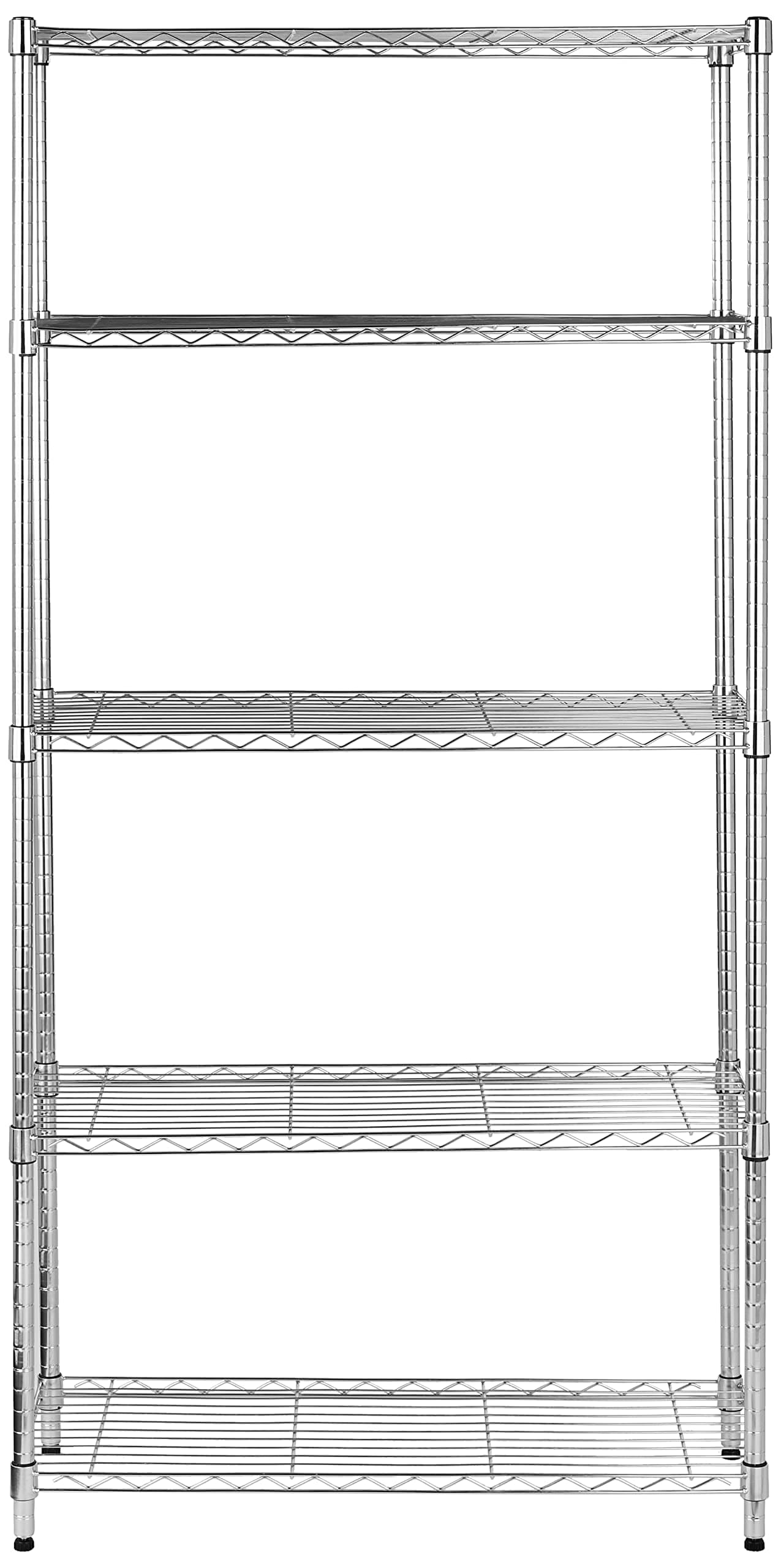 Amazon Basics - Unidad de Almacenamiento de 5 baldas con estantes Ajustables en Altura y Patas niveladoras, Peso máximo de 680 kg, Cromado, 35.6 cm x 91.4 cm x 182.9 cm (D x W x H)