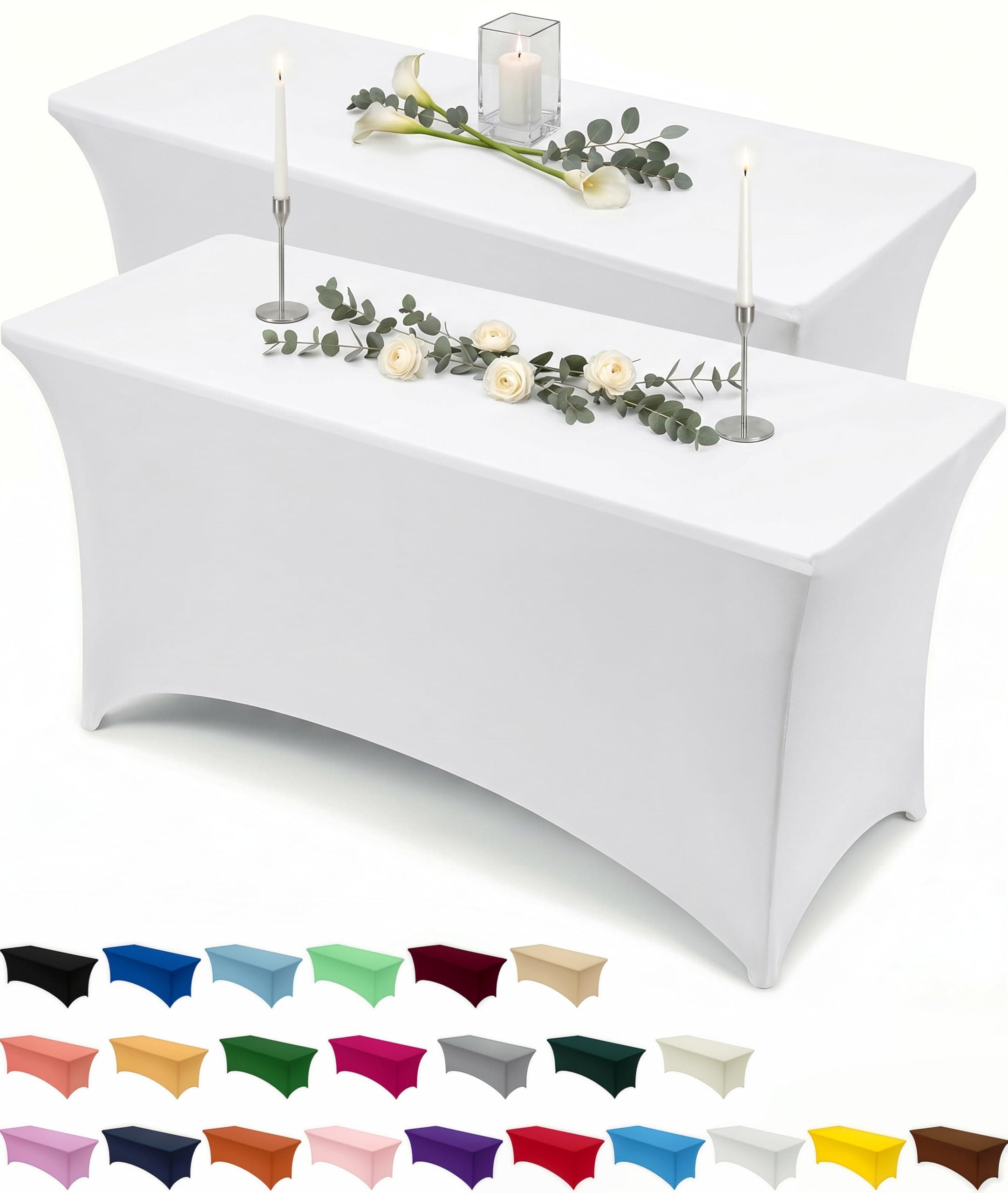 Utopia Kitchen Tovaglia Estensibile [4 Piedi, 122 cm] Copritavolo in Poliestere e Spandex - Lavabile in Lavatrice e Resistente alle Pieghe per Eventi e Feste (Confezione da 2, Bianco)
