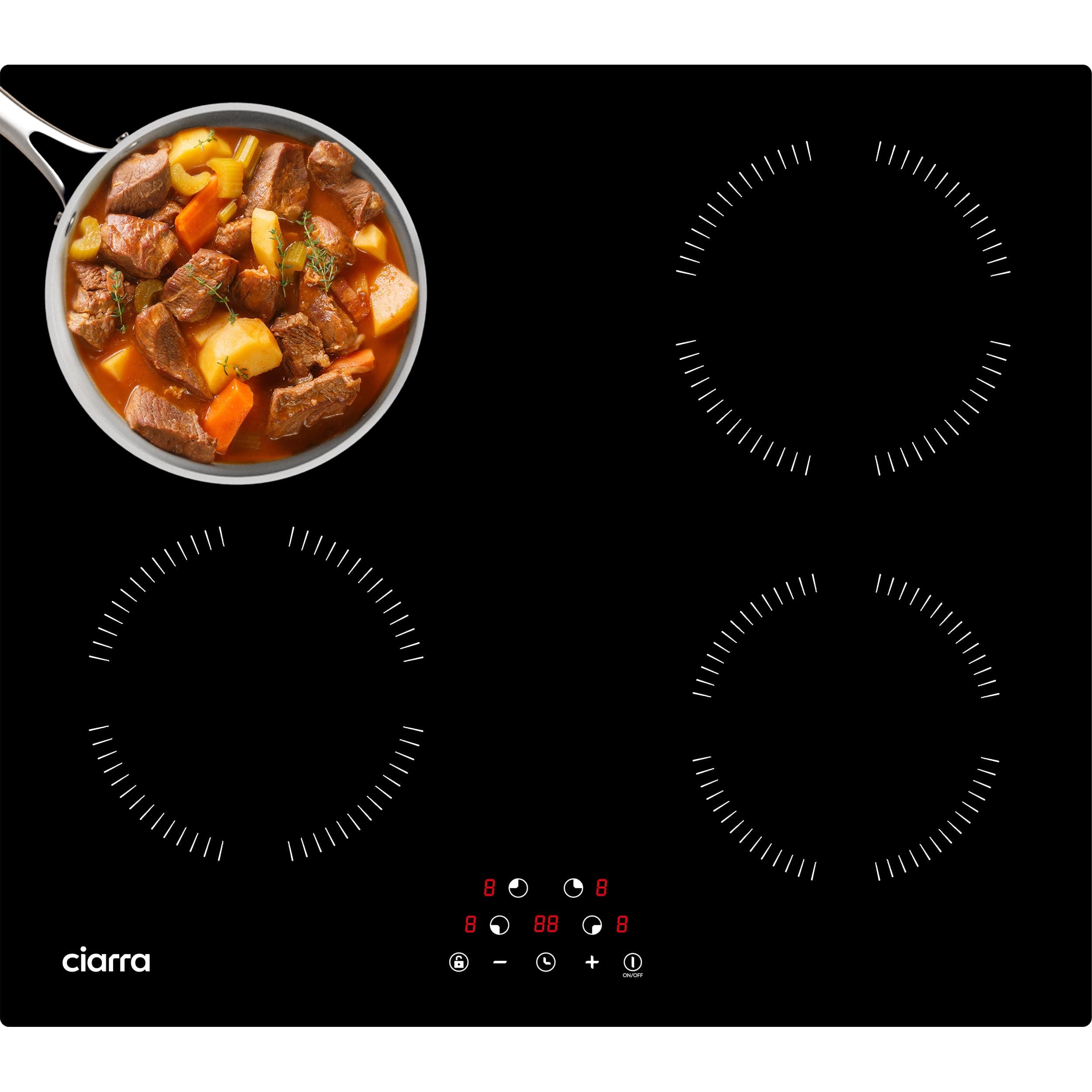 CIARRA Piano Induzione 4 Fuochi Incasso, Piano Cottura con Blocco Sicurezza e Timer da 99 Minuti, CABBIH4-A