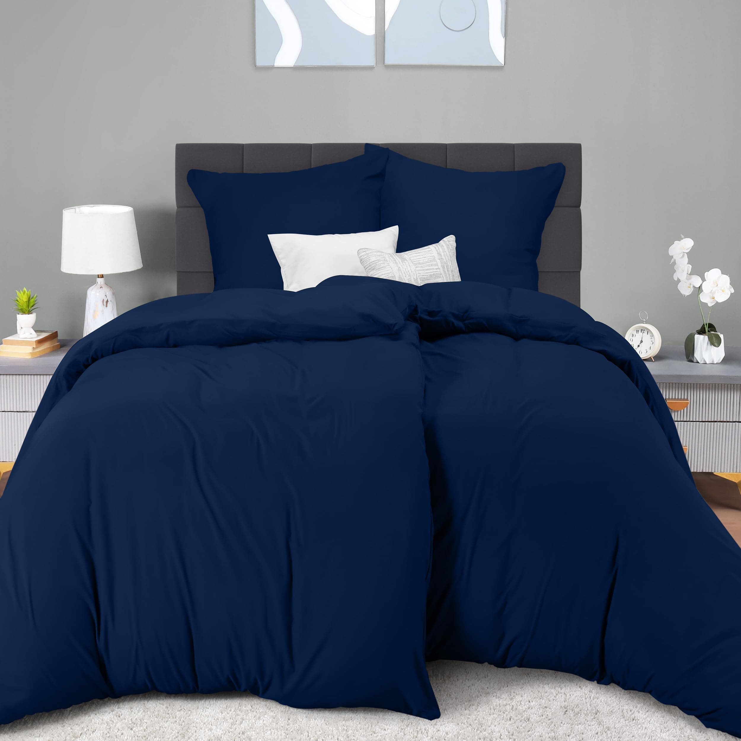 Utopia Bedding Copripiumino Una Piazza e Mezza - Microfibra Copripiumino 2 x 135x200cm + 2 x Federe 80x80cm - Blu Navy