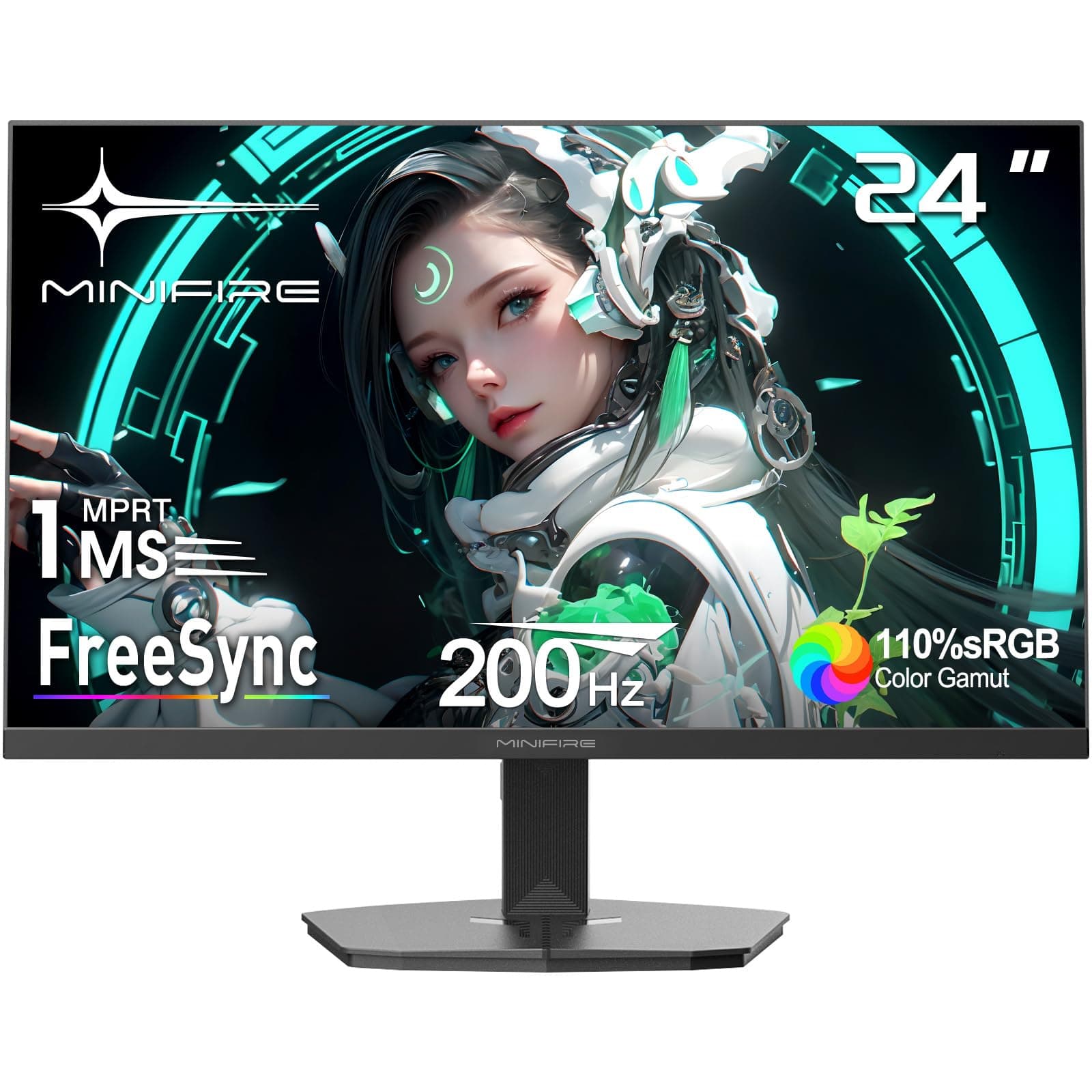 Minifire Écran PC Gamer 24 Pouces, 200Hz, 1ms, FreeSync, Full HD (1920x1080), Écran sans Bordure, Inclinaison Réglable, 300 Nits, sRGB 110%, HDMI 2.0 & DP 1.4 - (MFG24F4H)