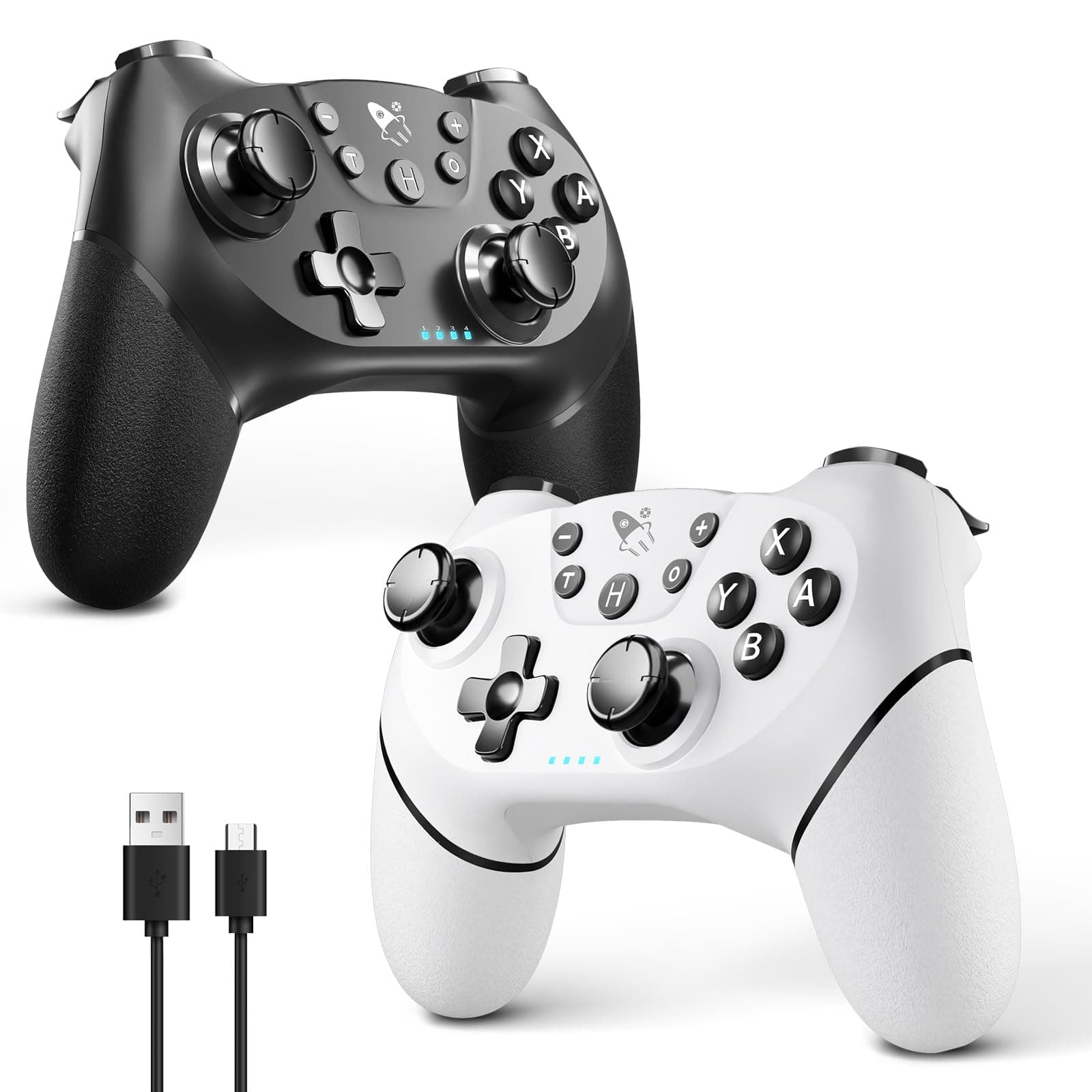 AceGamer 2pcs Controller Wireless per Switch/Switch 2/Lite/OLED, Controller per Switch Pro con funzione di risveglio con un solo pulsante con doppia vibrazione/turbo/screenshot (Nero e Bianco)