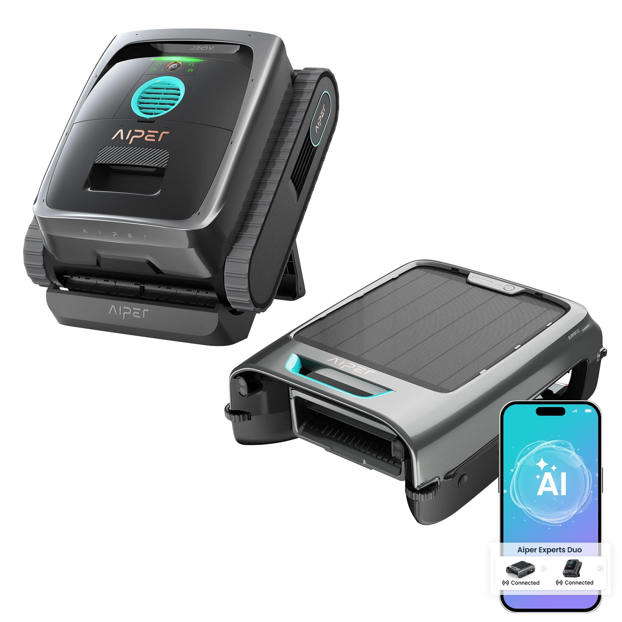 (2026 Nuevo) AIPER Experts Dúo: Robot limpiafondos Scuba V3 & EcoSurfer S2, Limpieza 360° (fondo a superficie), Cuidado automático 7 días, Limpieza 10x más rápida con IA Patrol, Mantenimiento del agua