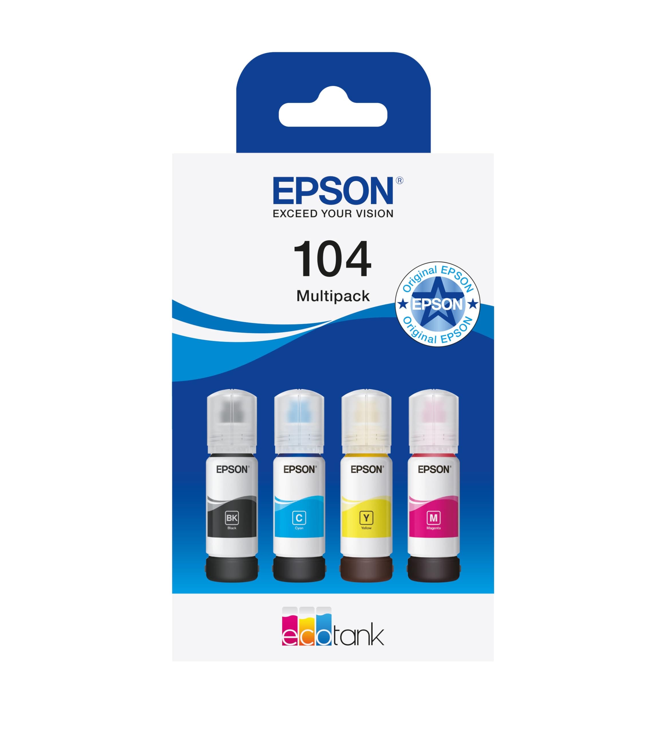 Epson EcoTank 104 Original Tintenflaschen | 4x Farb-Multipack - Schwarz, Cyan, Magenta, Gelb | Markenqualität Für Optimale Ergebnisse