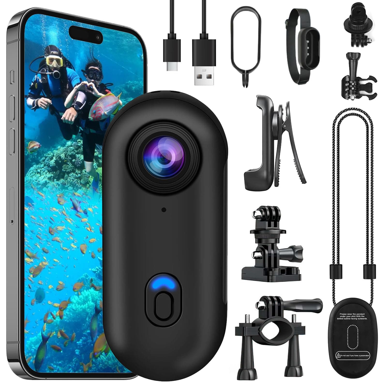 OBEST Mini Camara Acción 4K 360 Cámara Deportiva Casco Moto Bodycam POV Vlog Camera WiFi Magnético Impermeable, Action CAM Corporal Video Buceo Pequeña para Deportes Actividades al Aire Libre Negro