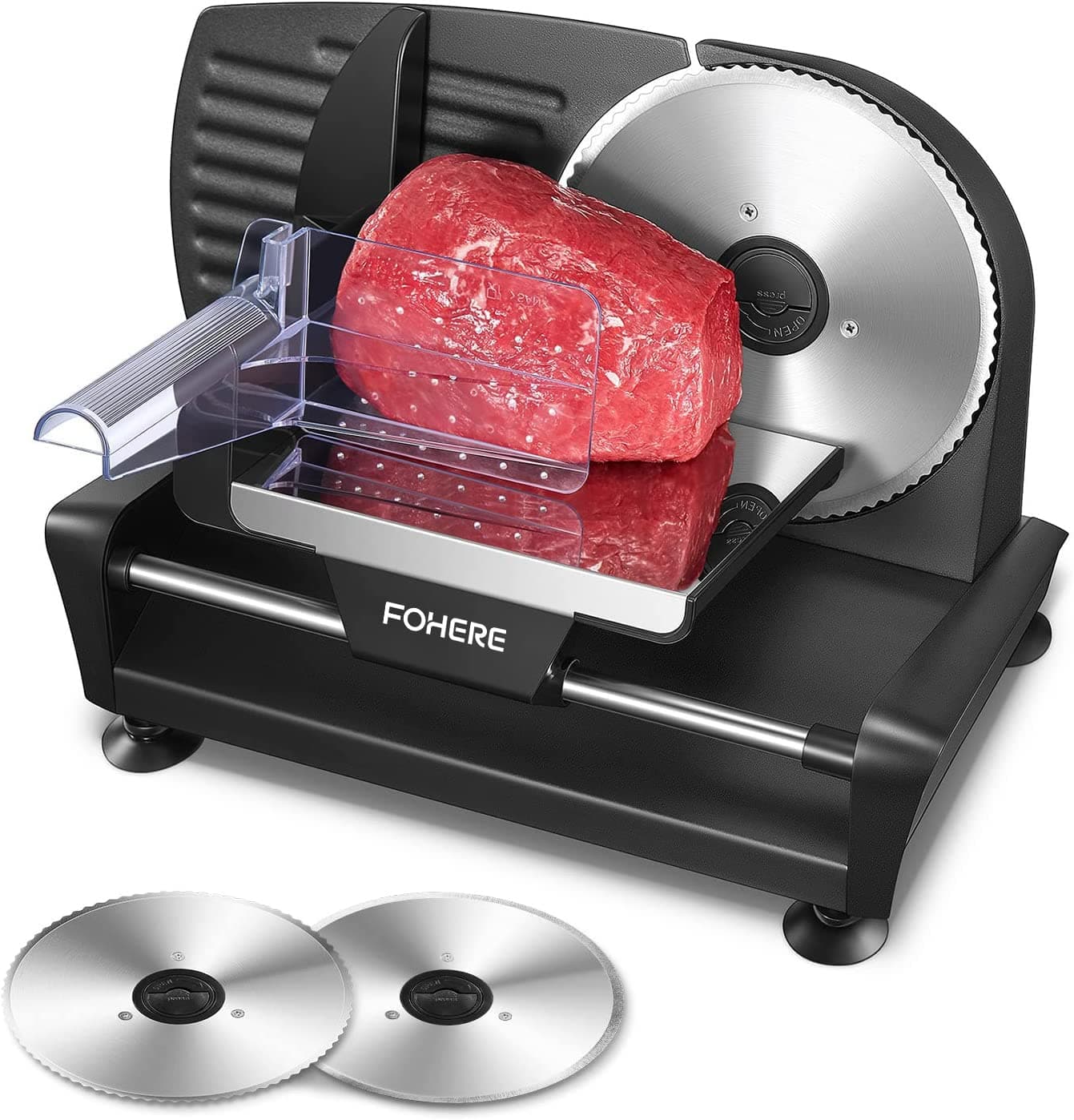 Trancheuse Electrique 200W à Jambon et Saucisson, 2 Lames Détachable de 19 cm, 0-15 d'épaisseur Précise, Commutateur de Rainure pour Utilisation Sûre, Pour Pain, Jambon, Fromage, Viande