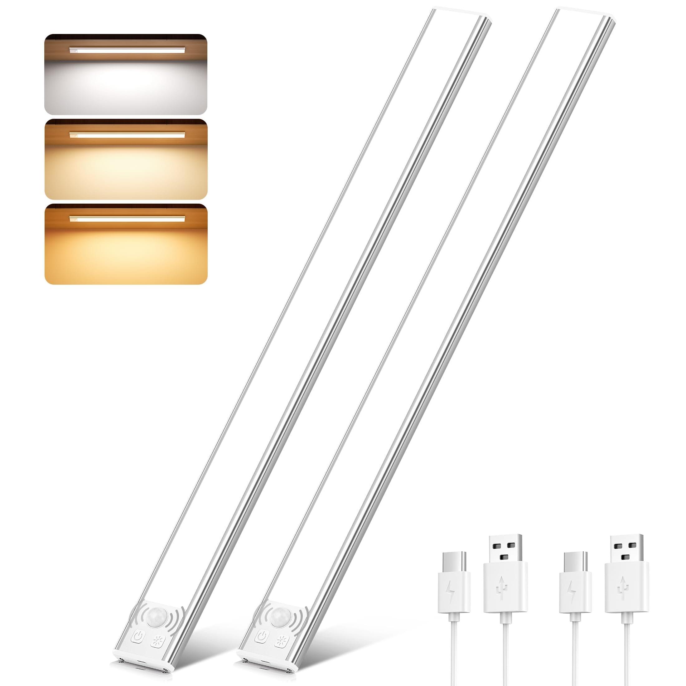 Luce Armadio LED con Sensore, 3 Temperature di Colore Dimmerabile Led con Sensore di Movimento, USB Ricaricabile Magnetica Lampada, Luce Led Sottopensile per Cucina Garage Scale Bagno Corridoio