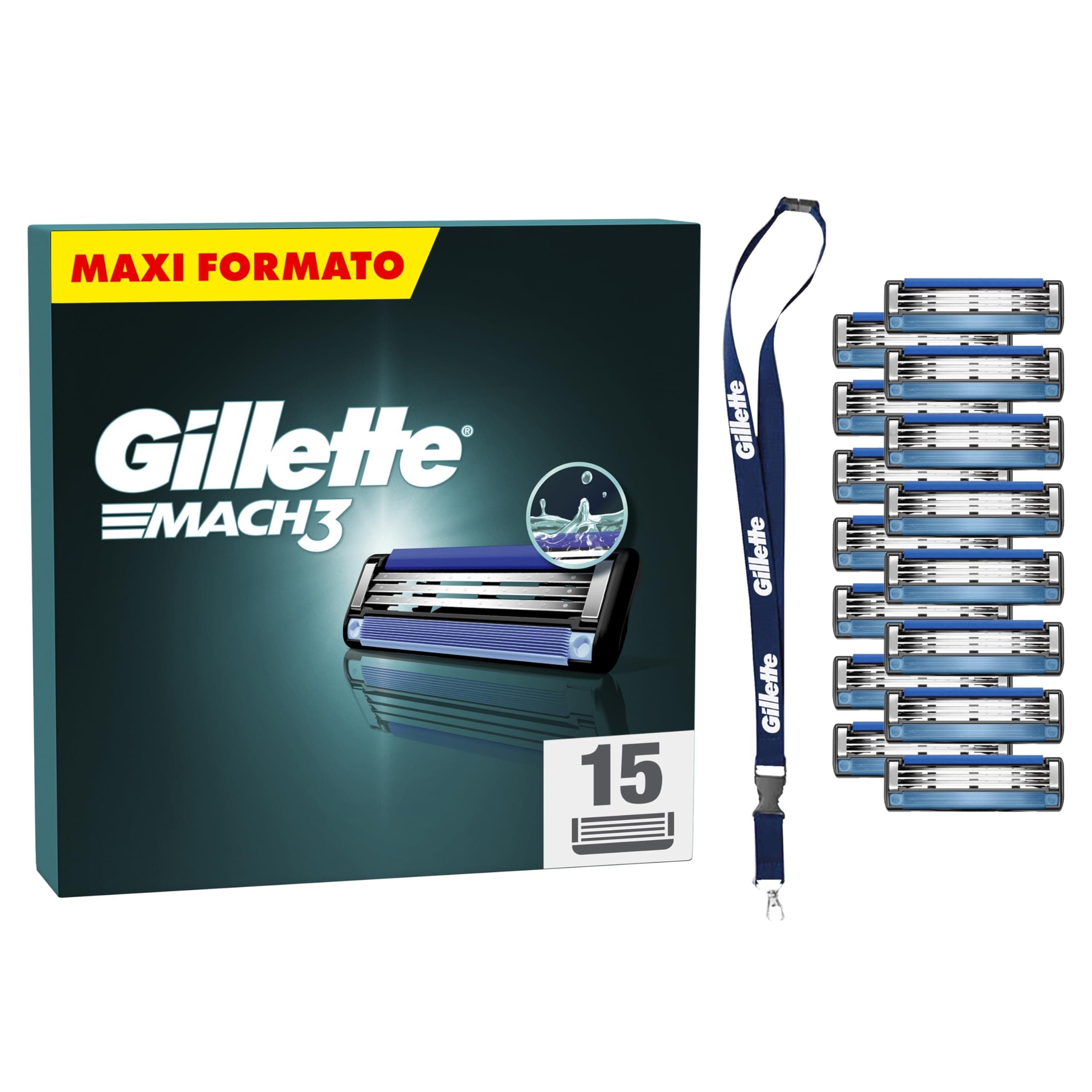 Gillette Mach3 Base 15 Lamette Di Ricambio Per Rasoio Barba Mach 3, Con Striscia Lubrificante Per Una Scorrevolezza Fluida , Lamette Gillette