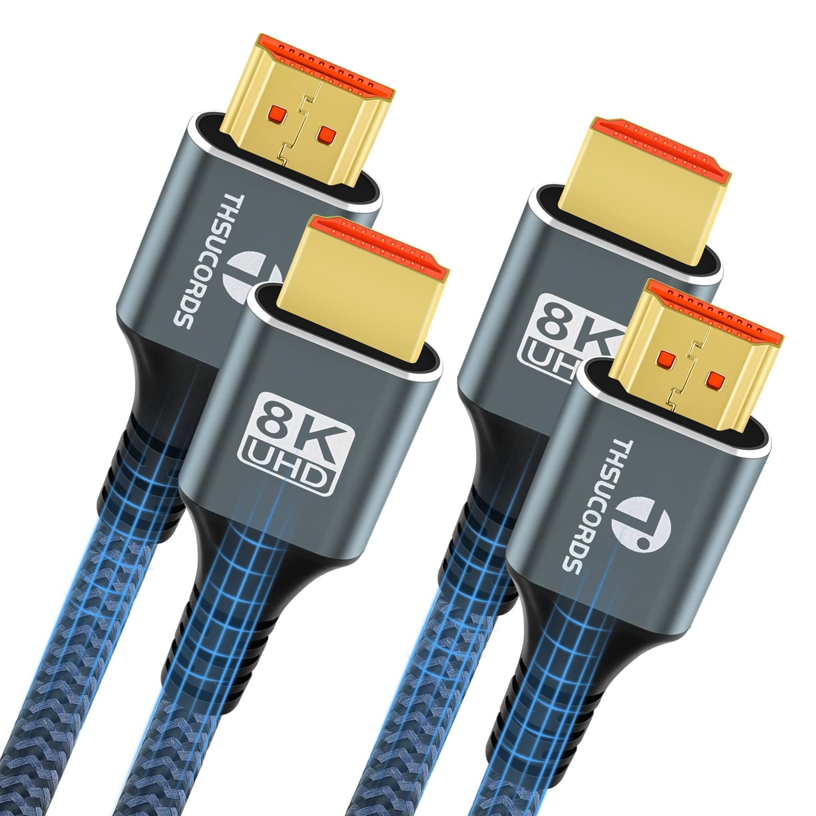 Thsucords Cable HDMI 8K 4K 3M 2 Unidades, Cable HDMI a HDMI 2.1 trenzado de alta velocidad compatible con 8K@60Hz, 4K@120Hz 144Hz 48Gbps compatible con Roku TV/PS5/HDTV/Blu-ray