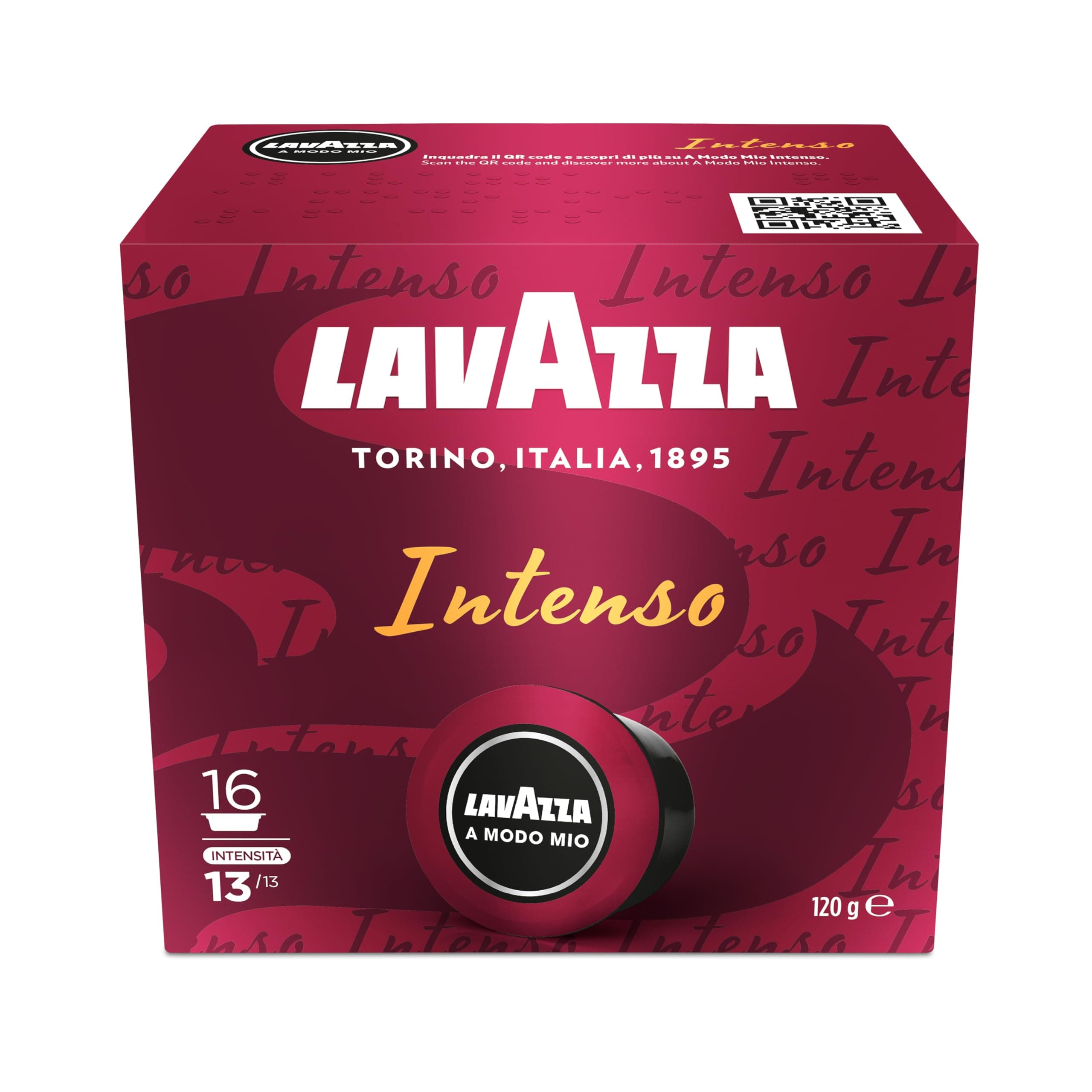 Lavazza, A Modo Mio Espresso Intenso, Kaffeekapseln, Ideal für Milchkaffee, Würzige Noten, Arabica & Robusta, Intensität 13/13, Mittel-Dunkle Röstung, 1 Packung mit 16 Espresso Kapseln