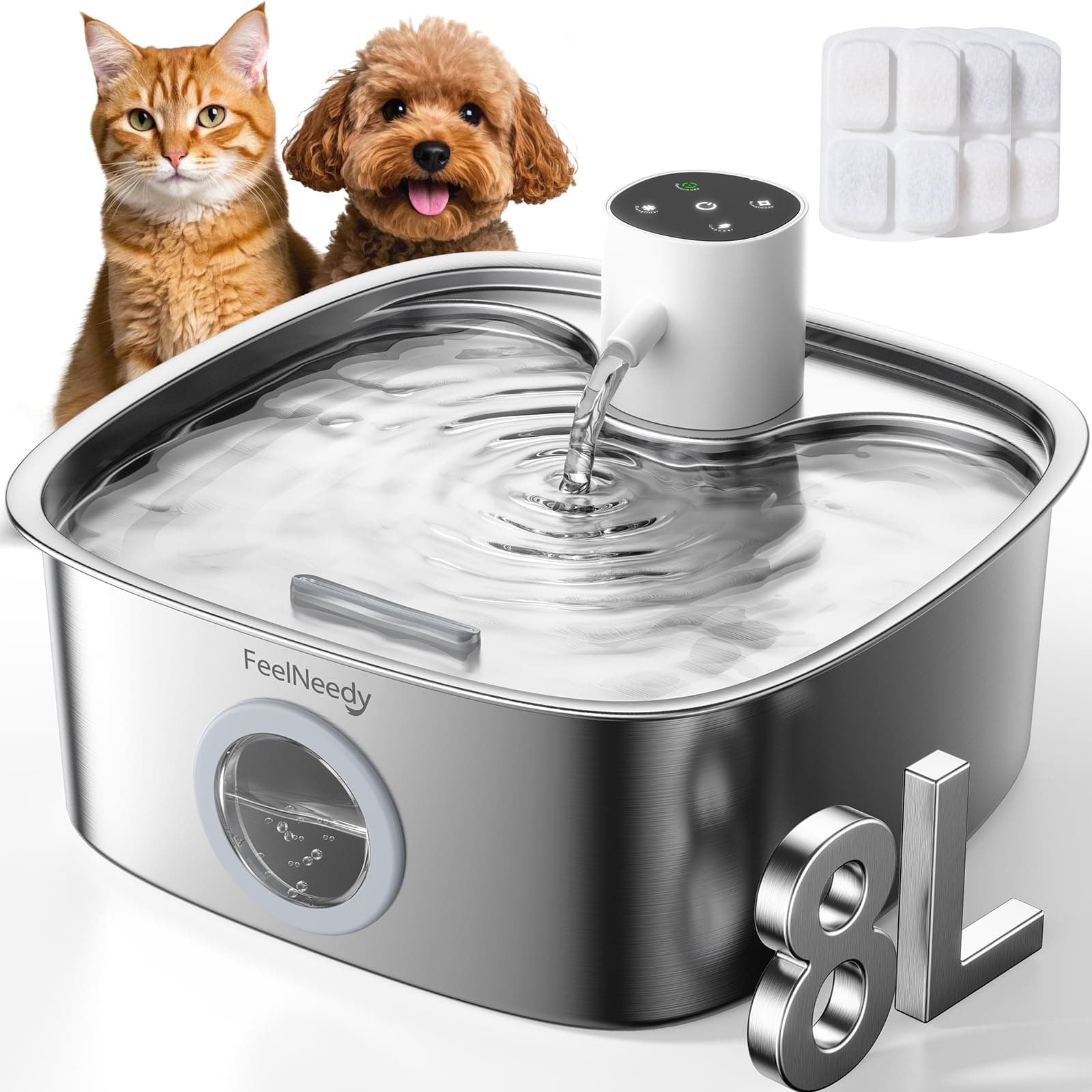 FEELNEEDY 8L Fontaine a Eau Chat sans Fil, Batterie 5000mAh Fontaine à Eau Chien avec 3 Filtres, Distributeur Eau Chien avec Radar Detecteur de Mouvement, Lavable au Lave-Vaisselle