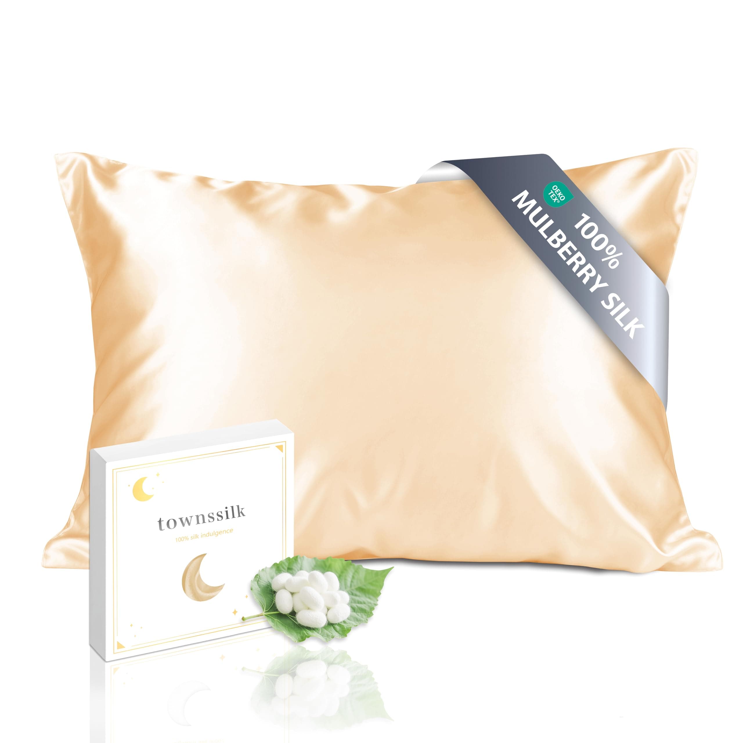 townssilk Federa seta cuscino,100% naturale seta di gelso 19momme,doppia faccia,benefica per capelli e pelle,ipoallergenica,cerniera nascosta,1 pz,50x75cm,Oro champagne