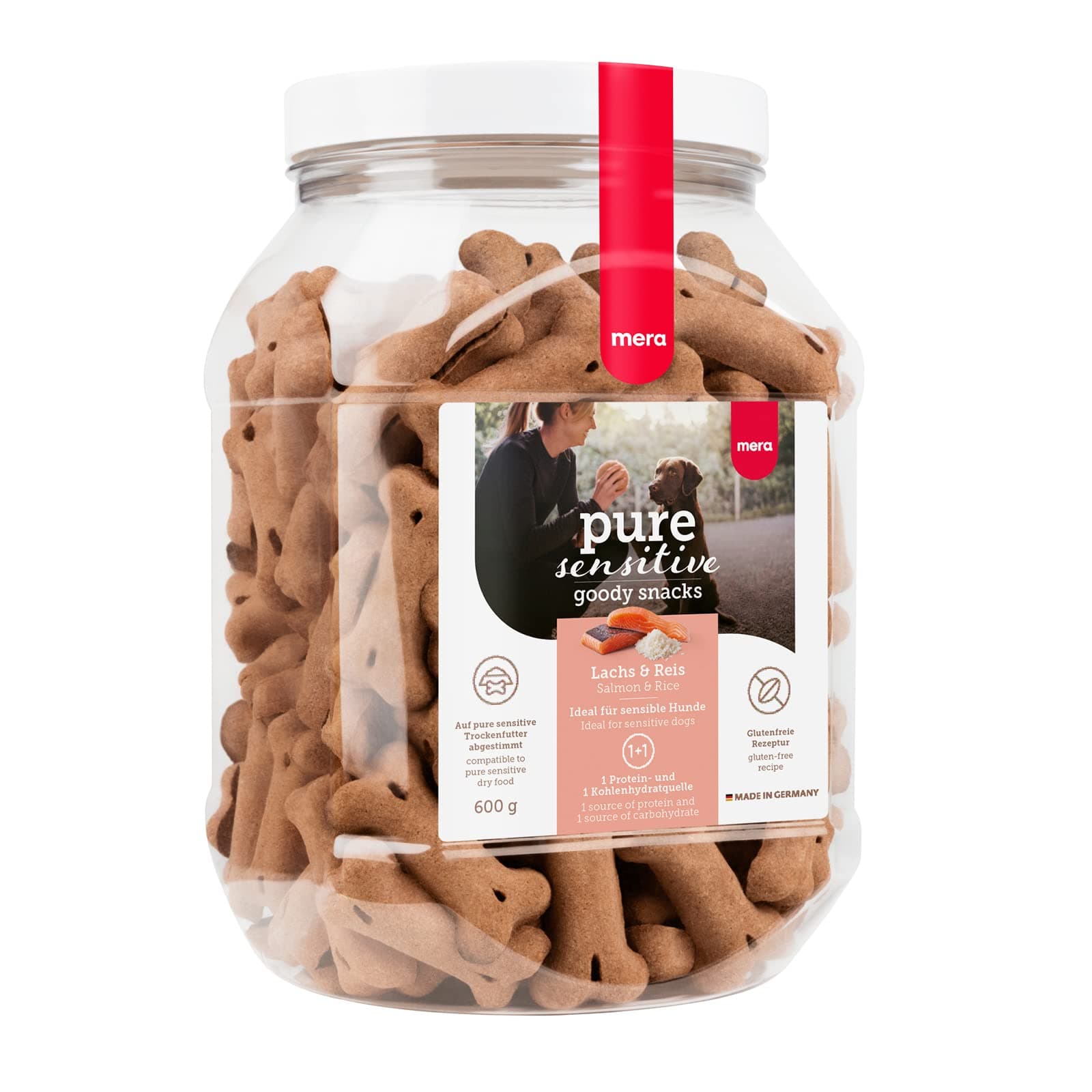 MERA Pure Sensitive Goody Snack, gesunde Leckerlis für Sensible Hunde, Hundeleckerli aus Lachs und Reis, Hundesnack glutenfrei zum Training (600 g)
