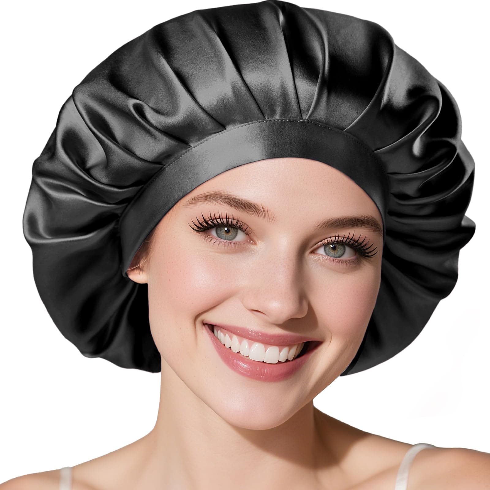 LitBear 22 Momme - Cuffia in Seta per Dormire, 100% Seta di gelso, 100% Silk Bonnet con Fascia Elastica, Traspirante e Regolabile per Capelli Ricci, Colore: Rosa., 61