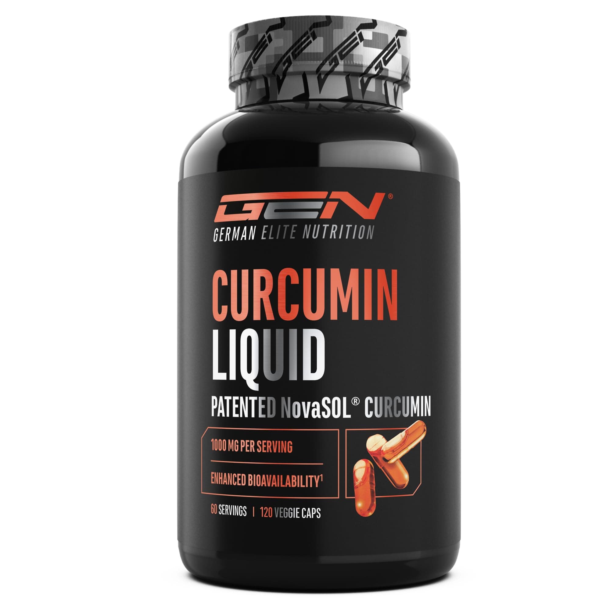 Curcuma NovaSol® - 120 Liquid Kapseln - 1000 mg Curcumin pro Tagesportion - Mit patentiertem NovaSOL - 185 x höhere Bioverfügbarkeit durch flüssige Kurkuma Form - vegan