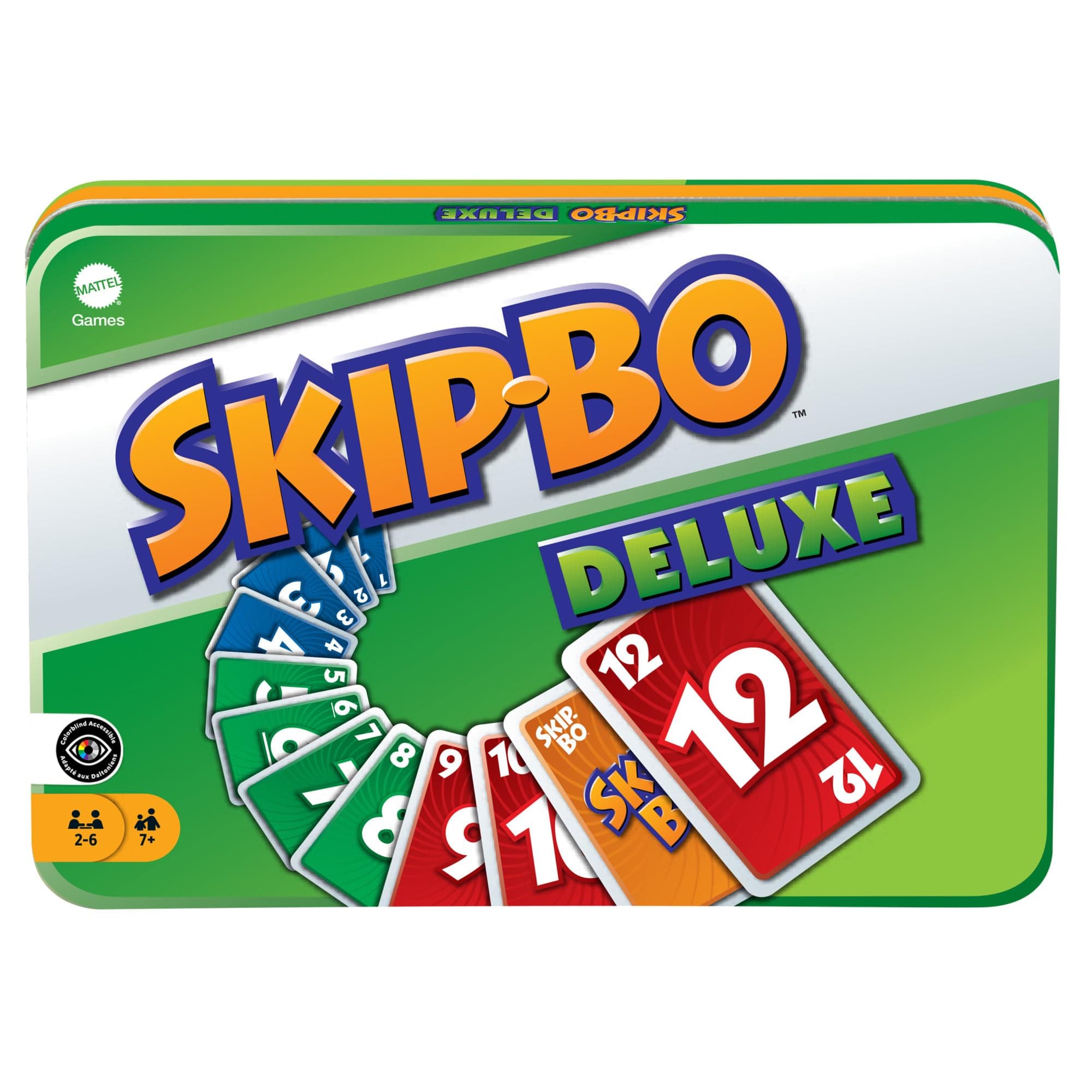 Mattel Games Skip-BO Deluxe, in Metallbox, Kartenspiele für die Familie, Perfekt als Kinderspiel, Reisespiel oder Spiel für Erwachsene, Spielzeit: 30 Min, für 2-6 Spieler, ab 7 Jahren, L3671