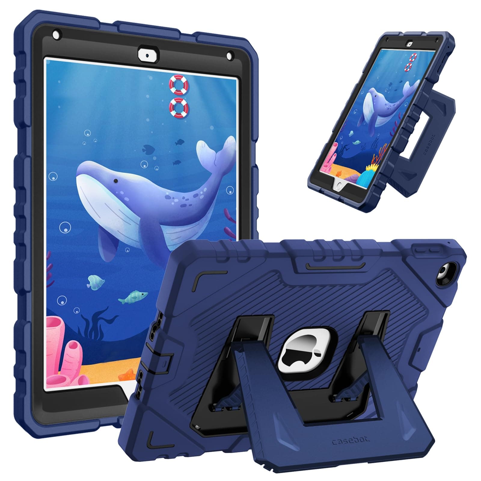 Fintie Hülle für iPad 6./ 5. Generation (2018/2017 Modell, 9,7 Zoll), iPad Air 2 (9,7 Zoll) – Stoßfeste Schutzhülle mit Standfuß, Robustes Kindersicher Case für Hohe Belastung, Navy Blau