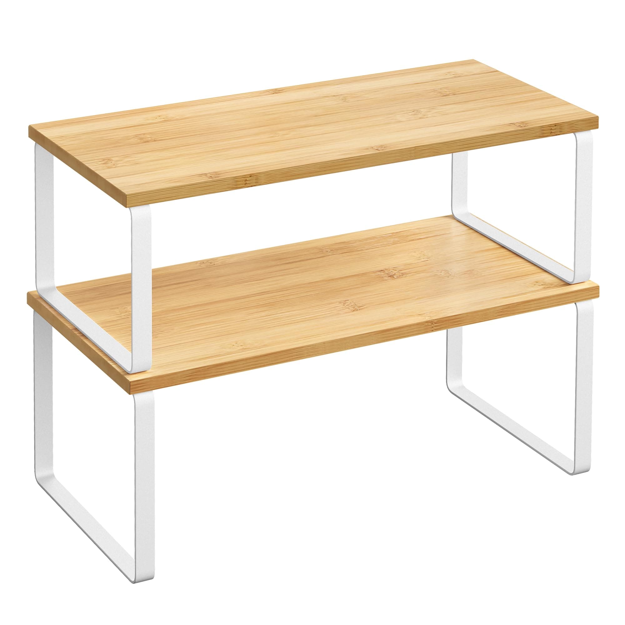 SONGMICS Gewürzregal, 2er Set Küchen-Organizer, Küchenregal, Schrank-Organizer Küche, erweiterbar, kleines Regal, stapelbar, Metall und Holzwerkstoff, wolkenweiß-naturbeige KCS200W01