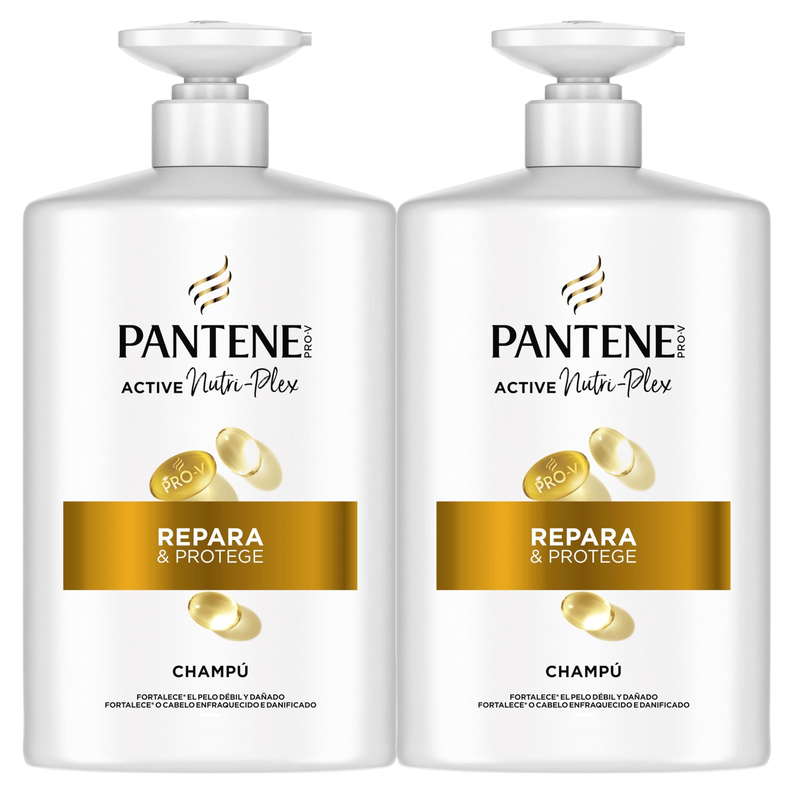 Pantene Pro-V Repara Y Protege Champú 2x1000ML, Dispensador, Pelo Seco Y Dañado. Limpia Y Protege Los Enlaces Capilares. Sin Siliconas. Active Nutri-Ple