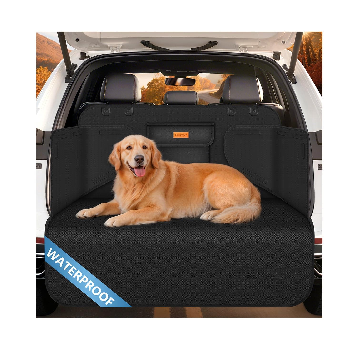 Looxmeer Protection Coffre Voiture Chien Universelle, Couverture Chien Auto Imperméable et Antidérapant, Protection Latérale pour Plupart Voiture, 183x104cm