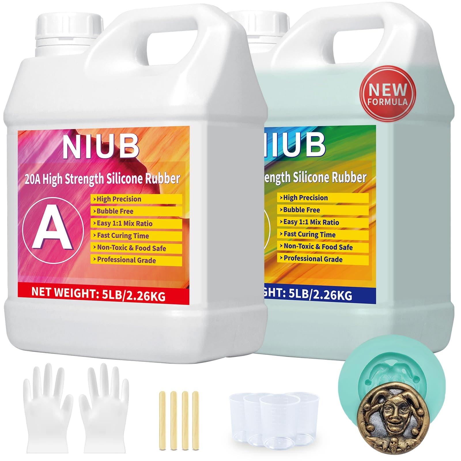 NIUB Silicona Líquida para Moldes 4,52kg 20A - Kit Profesional de Fabricación de Caucho de Silicona (Verde Jade)