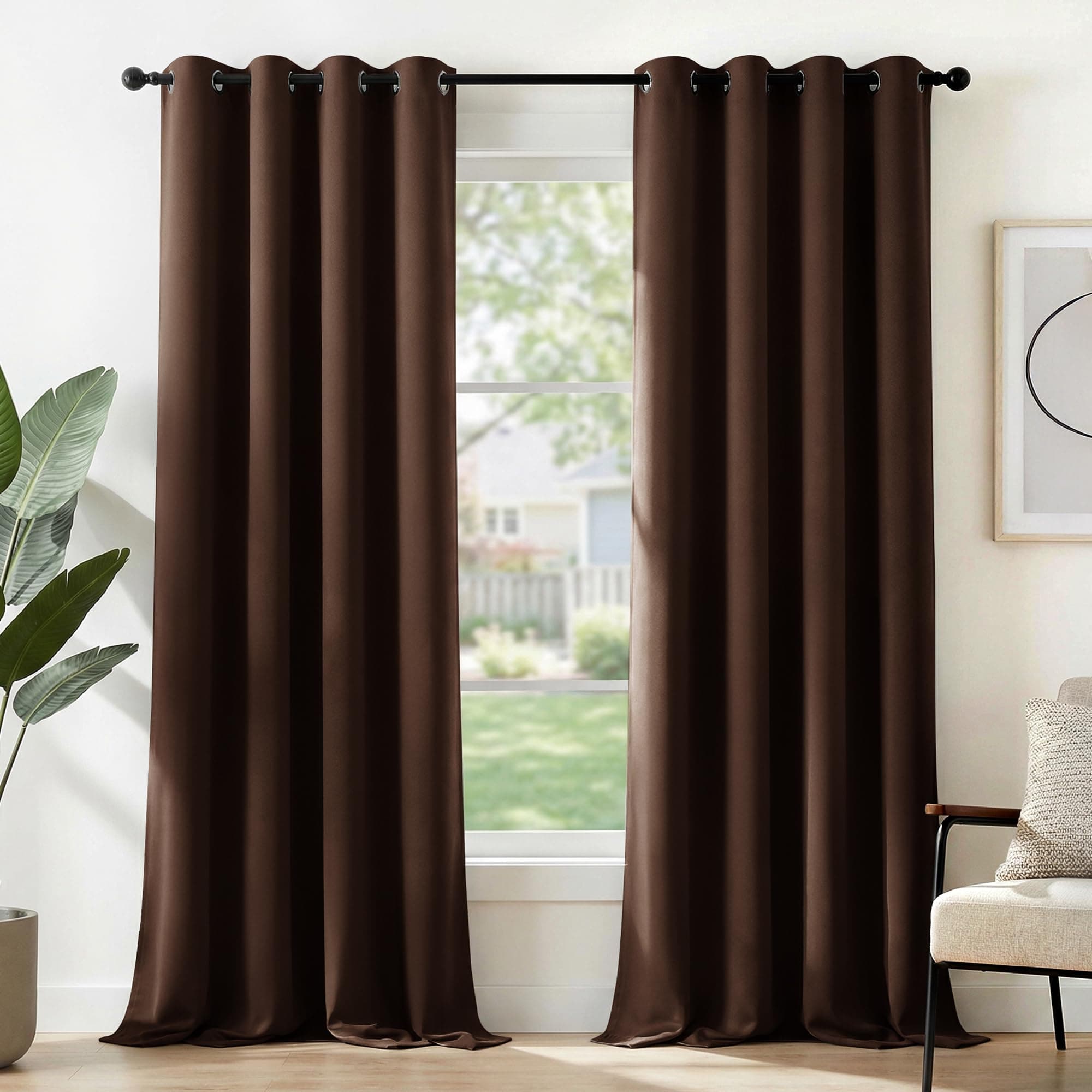 Deconovo Cortinas Salón Opacas Modernas Térmicas Aislante Decorativas con Ojales 2 Piezas 140 x 290 cm Chocolate