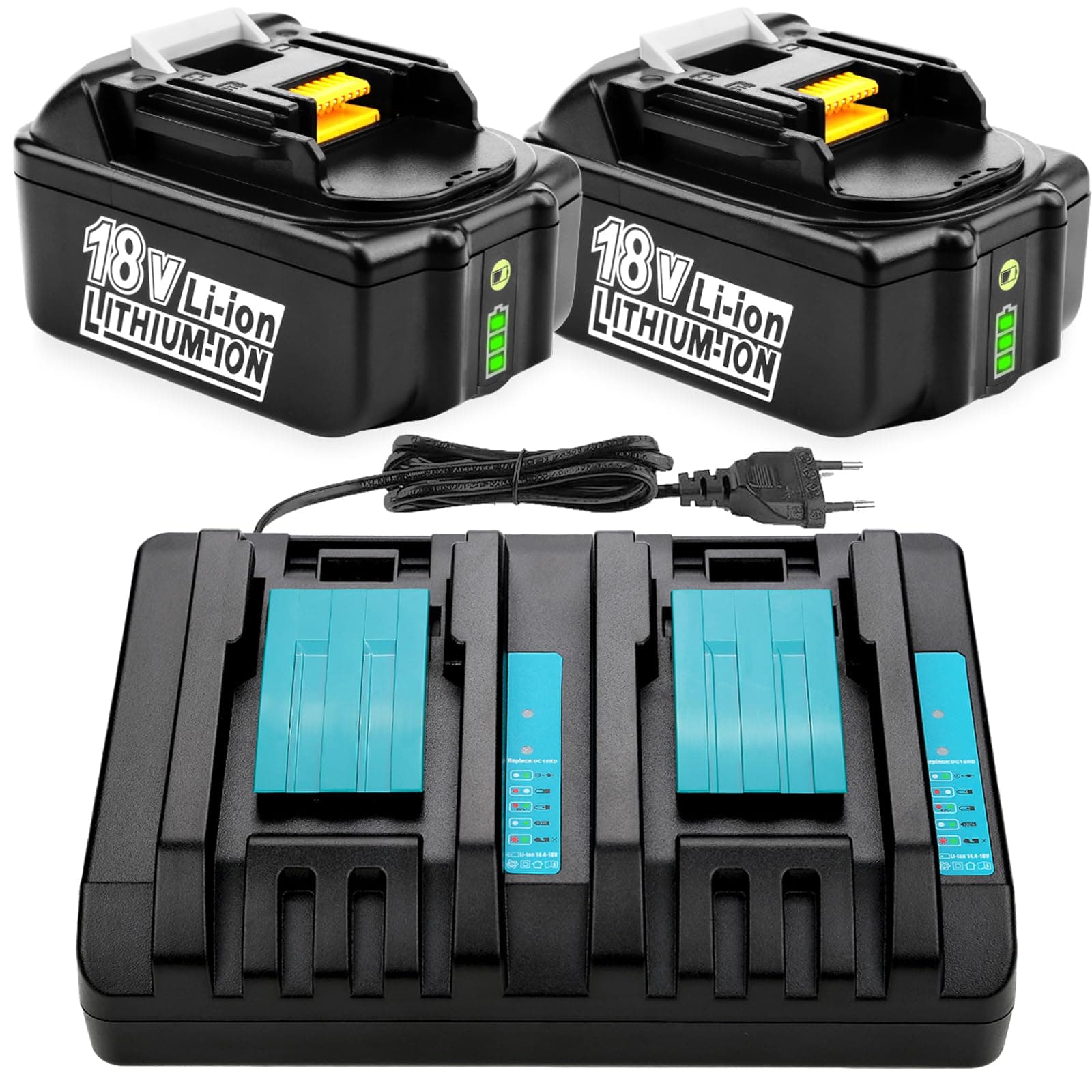 Energup 2 x 18V 5.0Ah Batteria + DC18RD Caricabatterie per Makita Batteria 18V BL1850B BL1850 BL1840 BL1830 BL1820 BL1815 BL1860