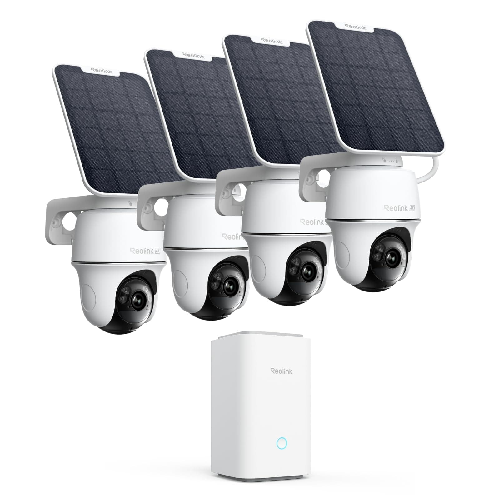 Reolink 4K PT Kit Caméra de Surveillance WiFi sans Fil 360°, 2,4/5GHz WiFi, Vision Nocturne Couleur, Aucun Frais Mensuel, Stockage Local, Home Hub+4X Argus PT Ultra+Panneau Solaire