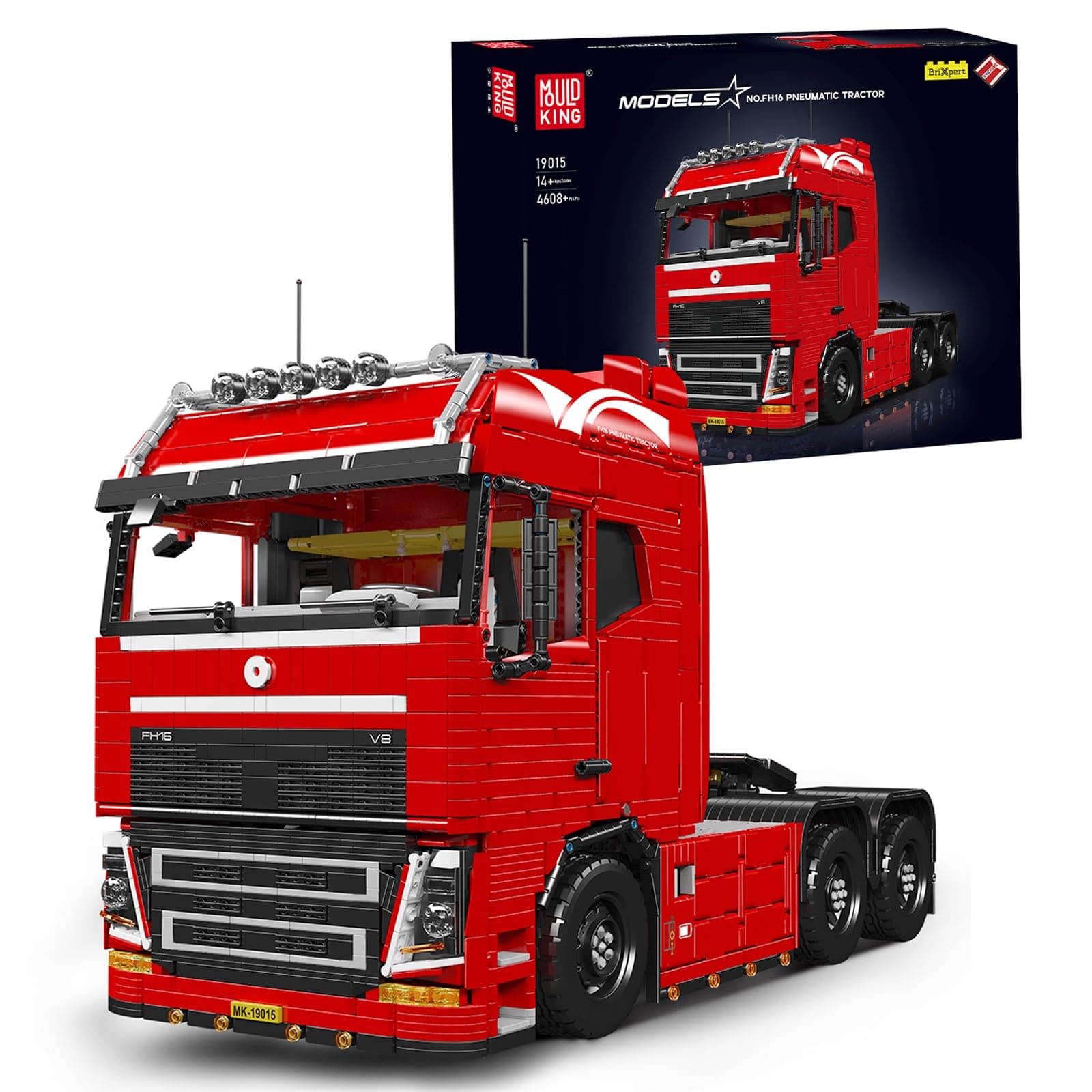 Mould King 19015 Technique Camion Tracteur Kit MOC télécommandé avec contrôle par Application, Fonction pneumatique, 4608 pièces pour Adultes et Adolescents à partir de 14 Ans