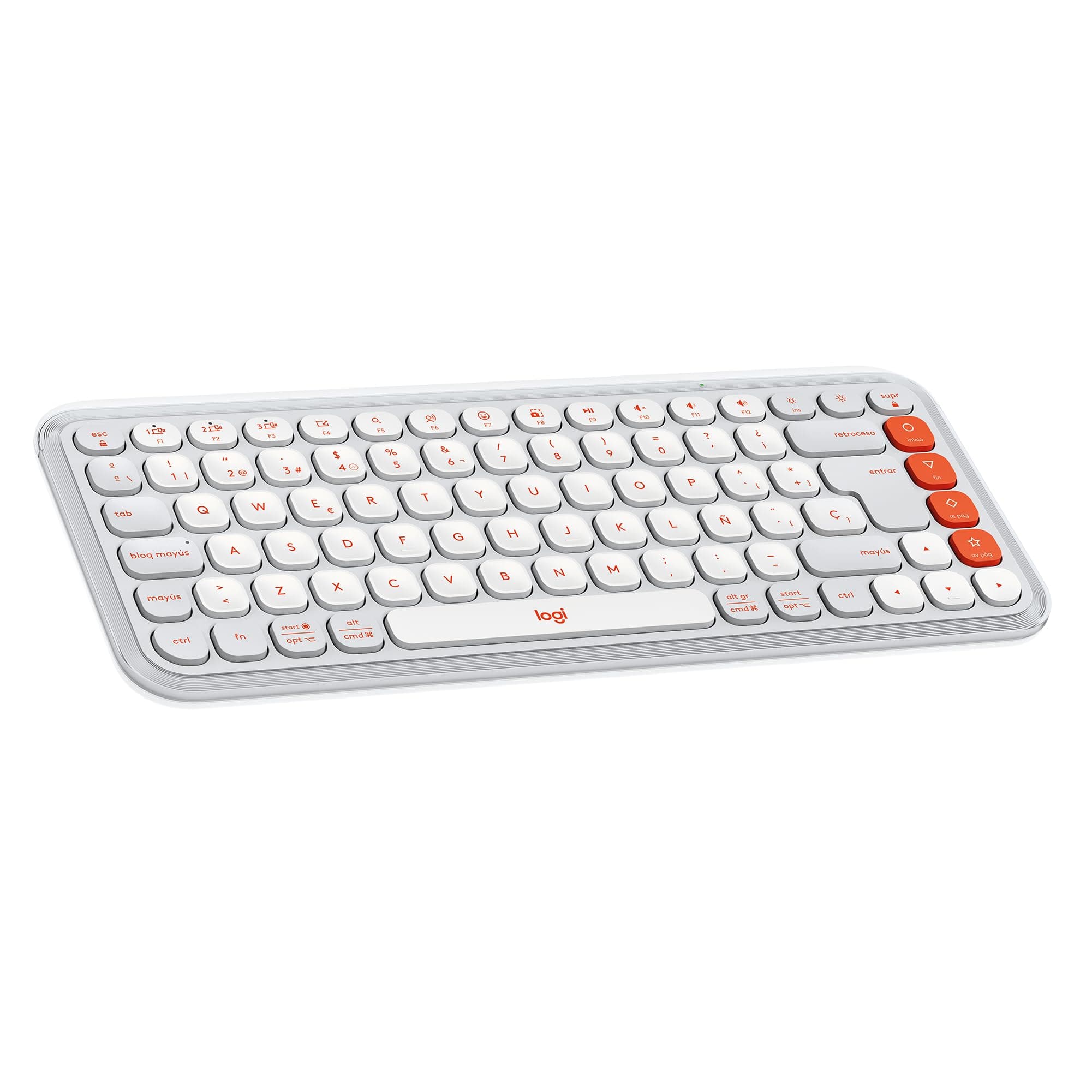 Logitech Pop Icon Keys Teclado inalámbrico Bluetooth, Escritura cómoda, Teclas programables, Cambio fácil Entre hasta 3 Dispositivos, para portátil, Tablet, PC, Disposición QWERTY Español - Blanco