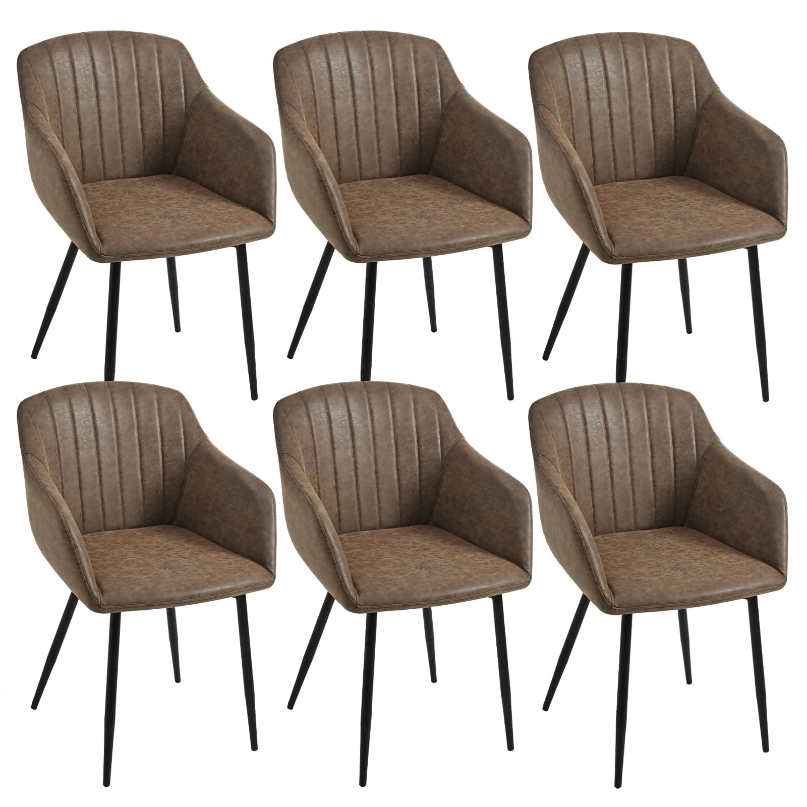 Goeurvant Lot de 6 Chaises Salle à Manger Simili Cuir Marron avec Accoudoirs Chaises Fauteuil Rembourré Pieds en Métal pour Salon Salle Cuisine