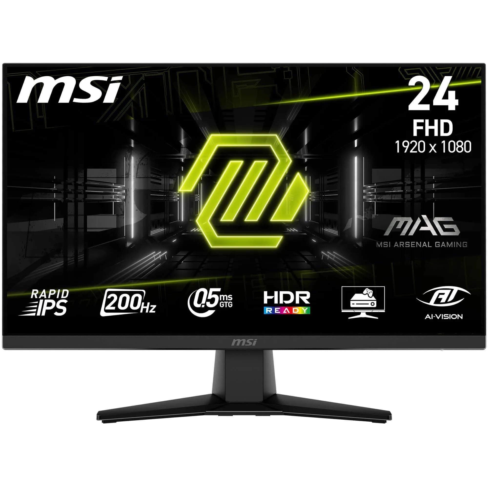 msi MAG 242F Monitor Gaming da 24" - FHD (1920x1080), Rapid IPS, 200Hz, 0.5ms, HDR Ready, AMD FreeSync Premium, Eye Care, HDMI 2.0b, DP 1.2a, Senza Cornice, Inclinabile, Montaggio VESA - Nero