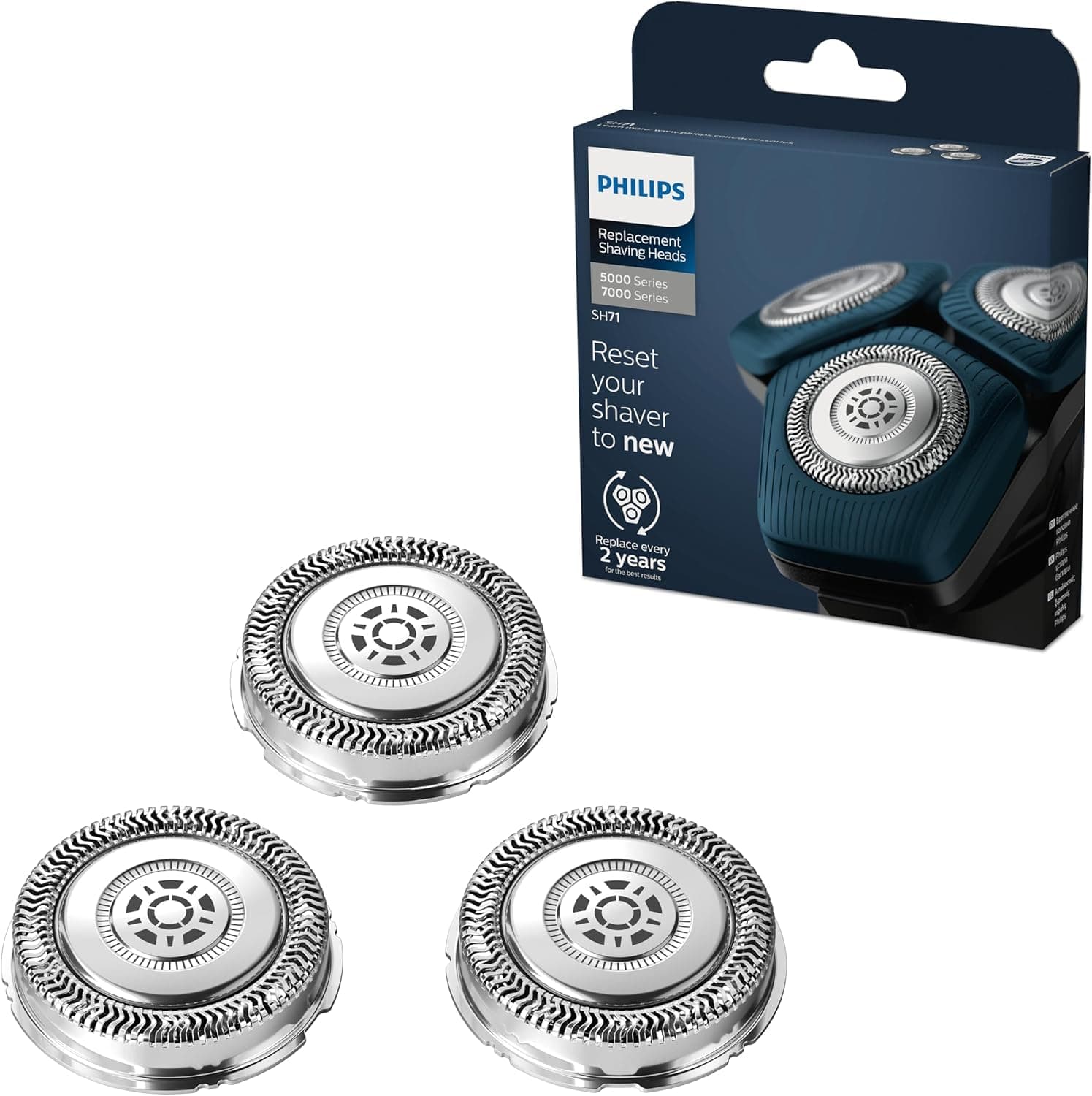 Philips Testine di rasatura, compatibili con i rasoi Philips serie 5000 e 7000, prestazioni potenti, autoaffilanti, 3 pezzi, modello SH71/50, sostituiscono RQ12/70, RQ12/60, SH60/70 e SH70/70