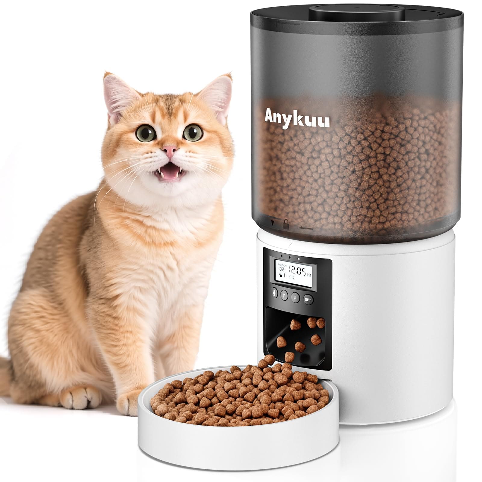 Distributeur Croquettes Chat Automatique 4L Distributeur Croquettes Cha, Fonction Vocale 10s, 6 Repas par Jour, Minuterie Programmable Distributeur De Croquettes pour Chats et Petits Chiens
