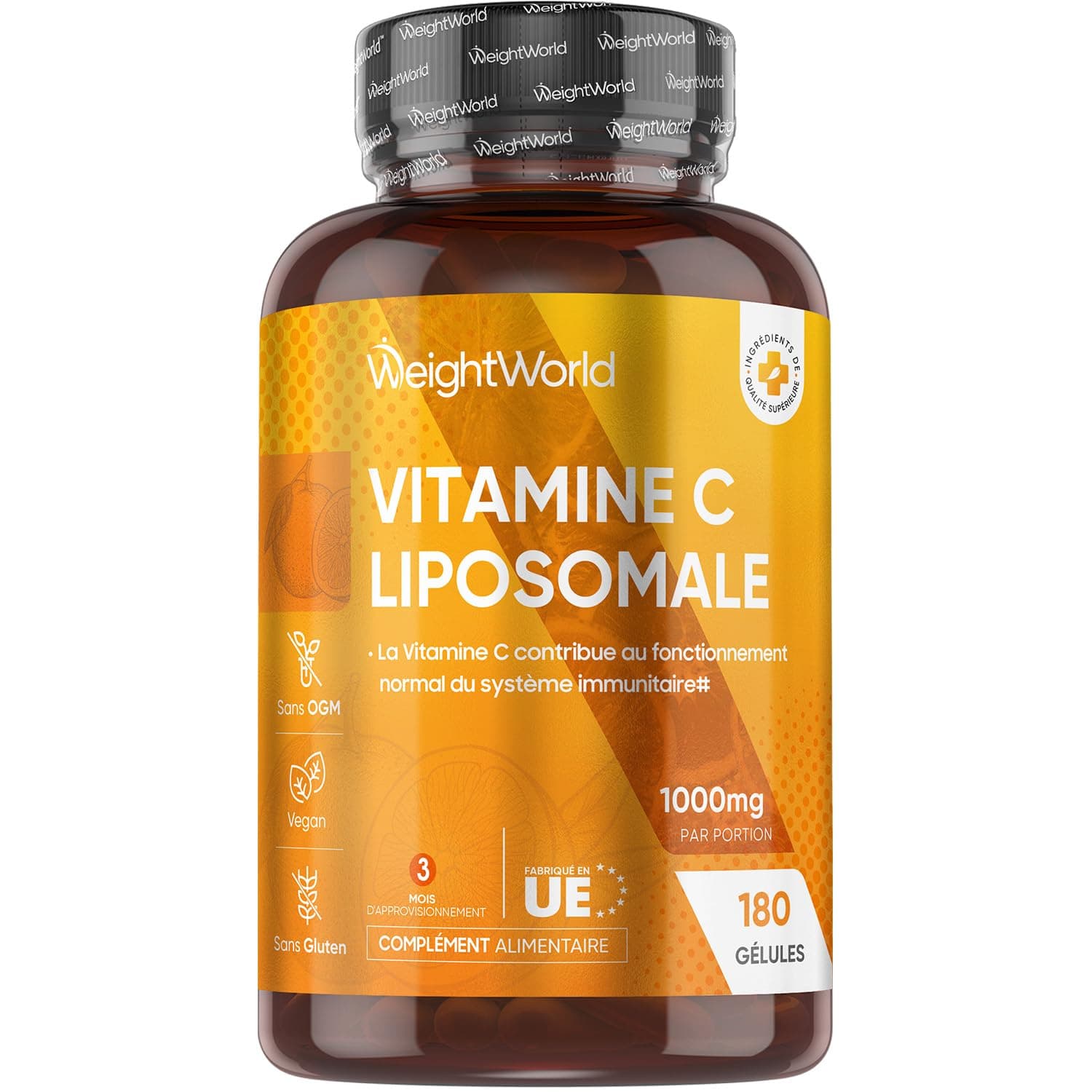 Vitamine C Liposomale 1000mg, 180 Gélules Vegan, Vit C 1000mg Liposomale Gélules, Acide Ascorbique Enrichie avec Extrait d'Églantier (Cynorrhodon) & Phospholipides de Tournesol pour 3 Mois
