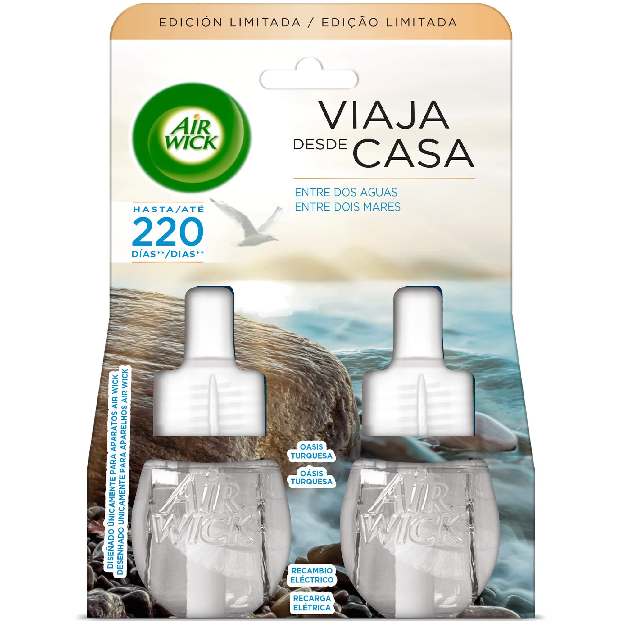 Air Wick Eléctrico - Recambio de Ambientador Automático Eléctrico, Aroma a Oasis Turquesa - 2 x 19ml, El Embalaje Puede Variar