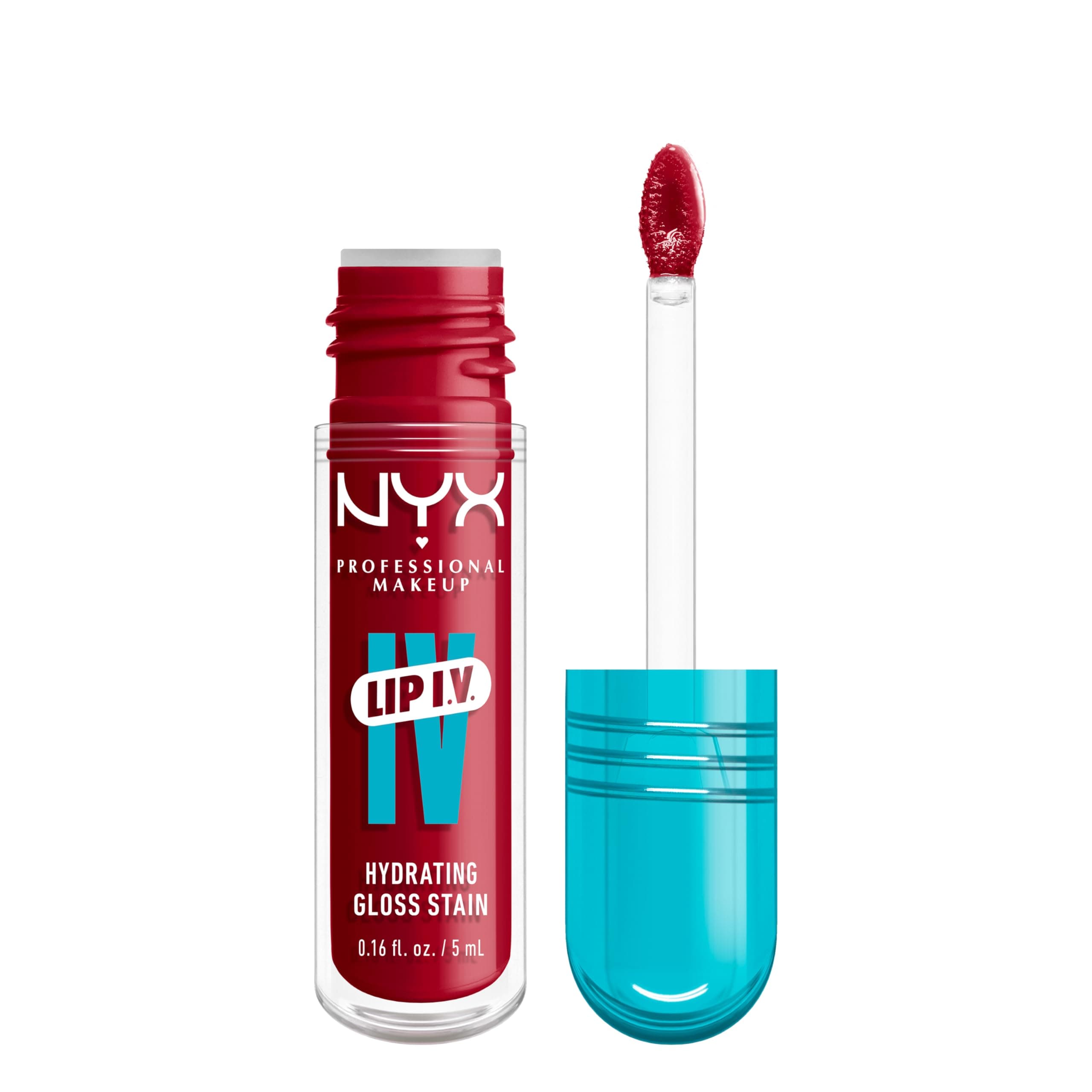 NYX Professional Makeup Feuchtigkeitsspendender Lipgloss und Lip Stain, 2 in 1, Bis zu 12 Stunden Pflege, Lip IV Hydrating Gloss Stain, Langanhaltender Lip Tint, Farbe: Red-y.Set.Wet!
