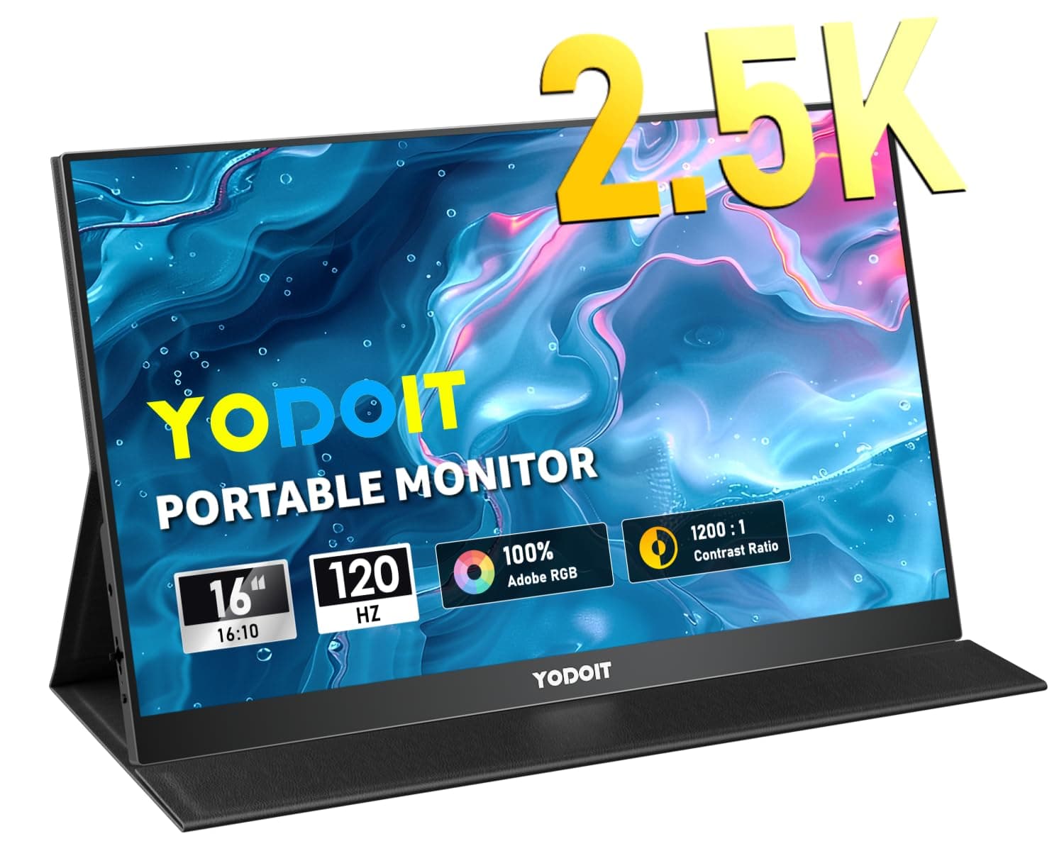 Yodoit Monitor portatile 16" 2.5K QHD 120Hz Schermo IPS 2560x1600 16:10 Display con USB tipo C e altoparlanti integrati con Smart Cover Compatibile con PC, laptop, MacBook, Xbox