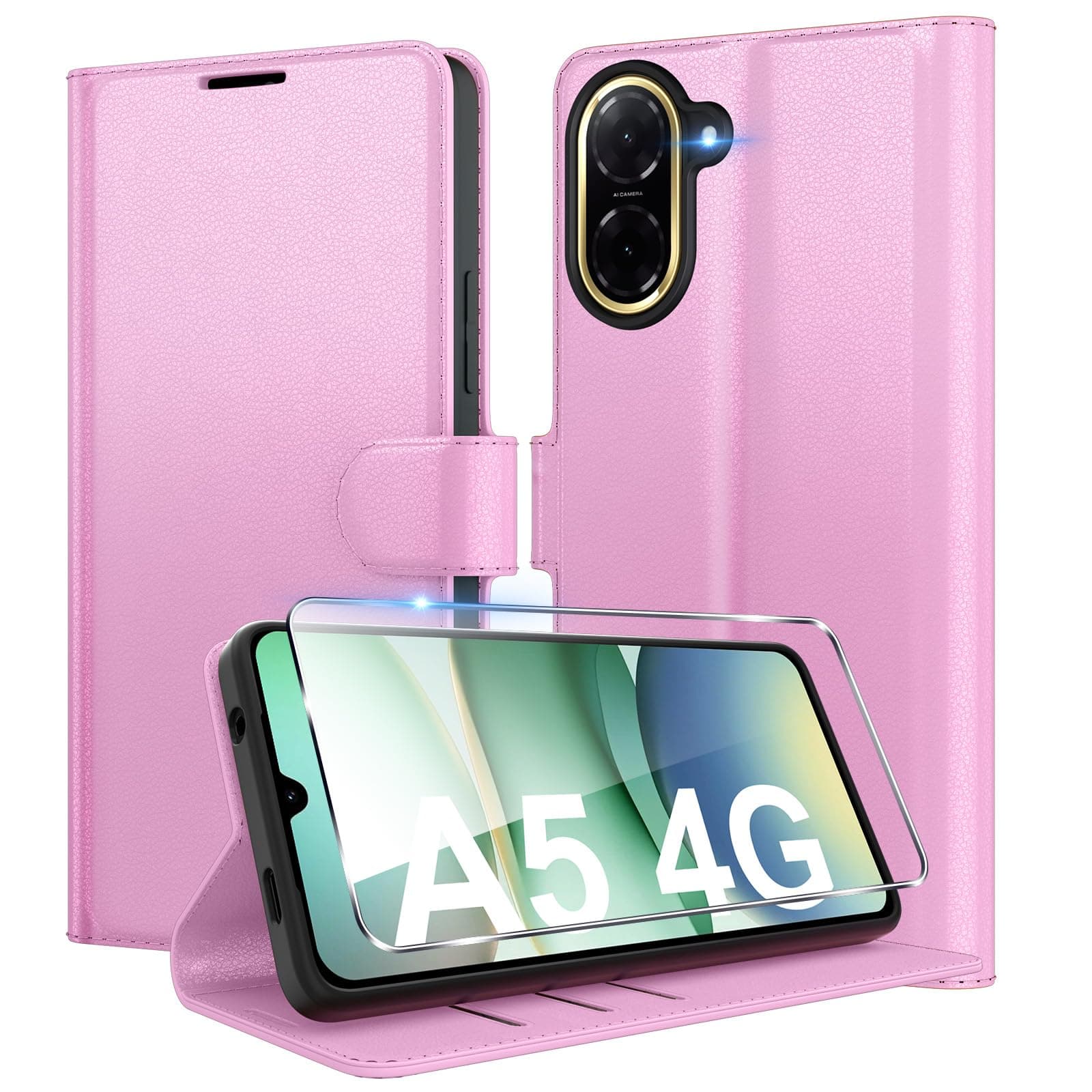 Eirltiy Cover per Xiaomi Redmi A5 4G Portafoglio Pelle PU Premium, Custodia Scomparti Carte Antiurto Protettiva Case con 1 Vetro Temperato, Rosa