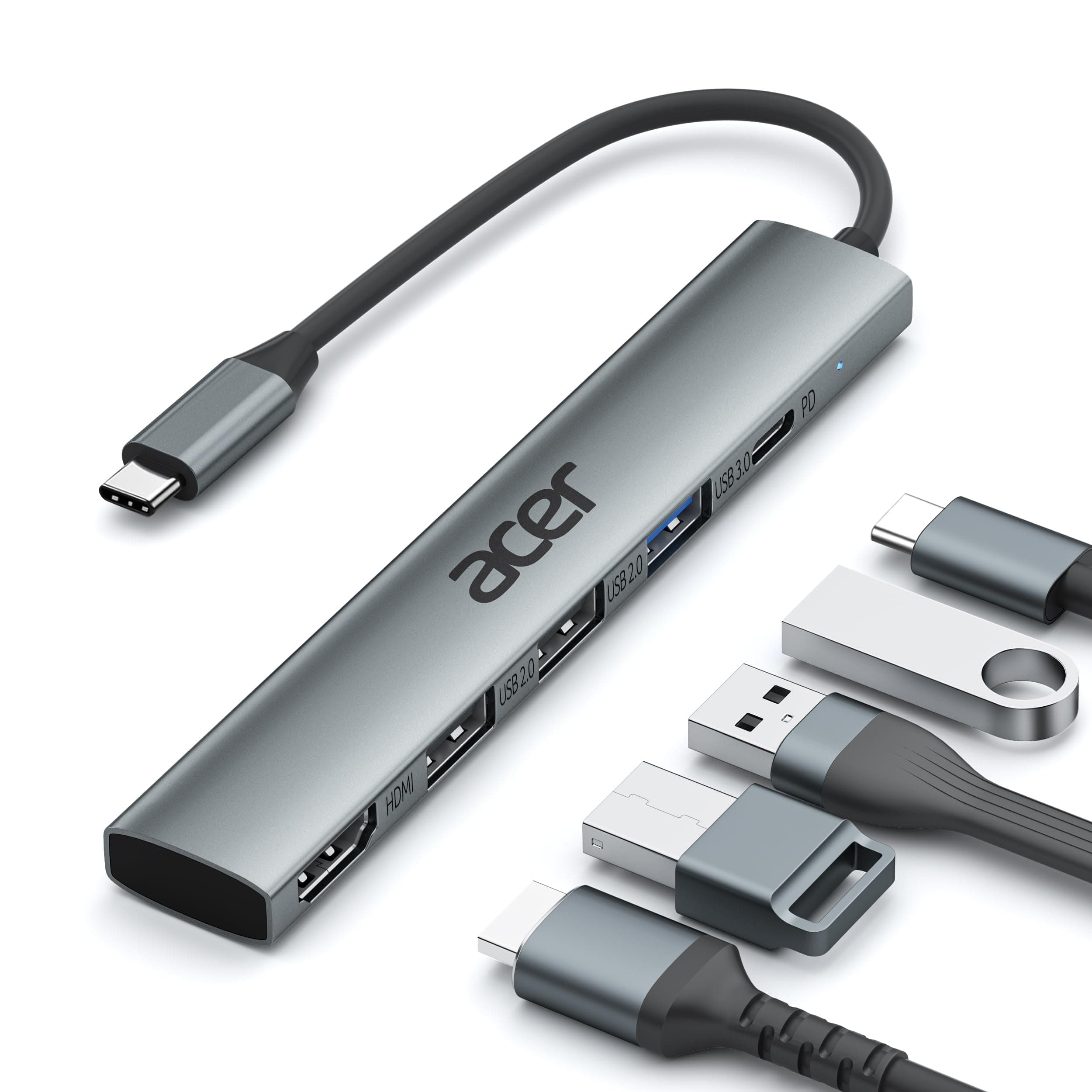 acer Hub USB C, 5-en-1 Adaptateur USB C vers HDMI 4K avec PD 100W, Adaptateur USB C Multiport Hub avec USB 5Gbps Compatible avec iPhone 16 Plus Pro Max MacBook Pro/Air,iPad Pro,Galaxy S24 etc.